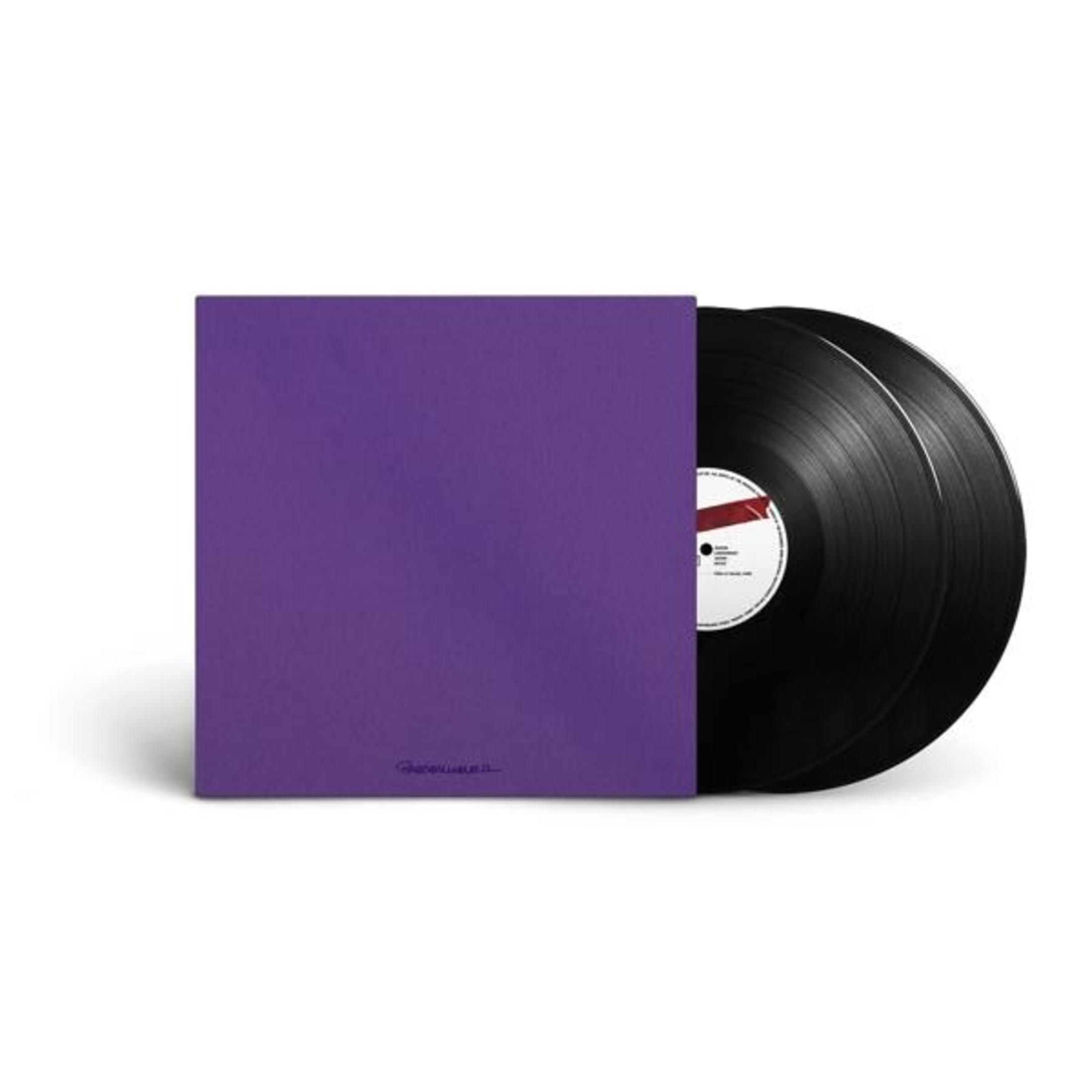 Copertina dell'album. Due dischi in vinile neri. Custodia viola. Etichette bianche con testo.