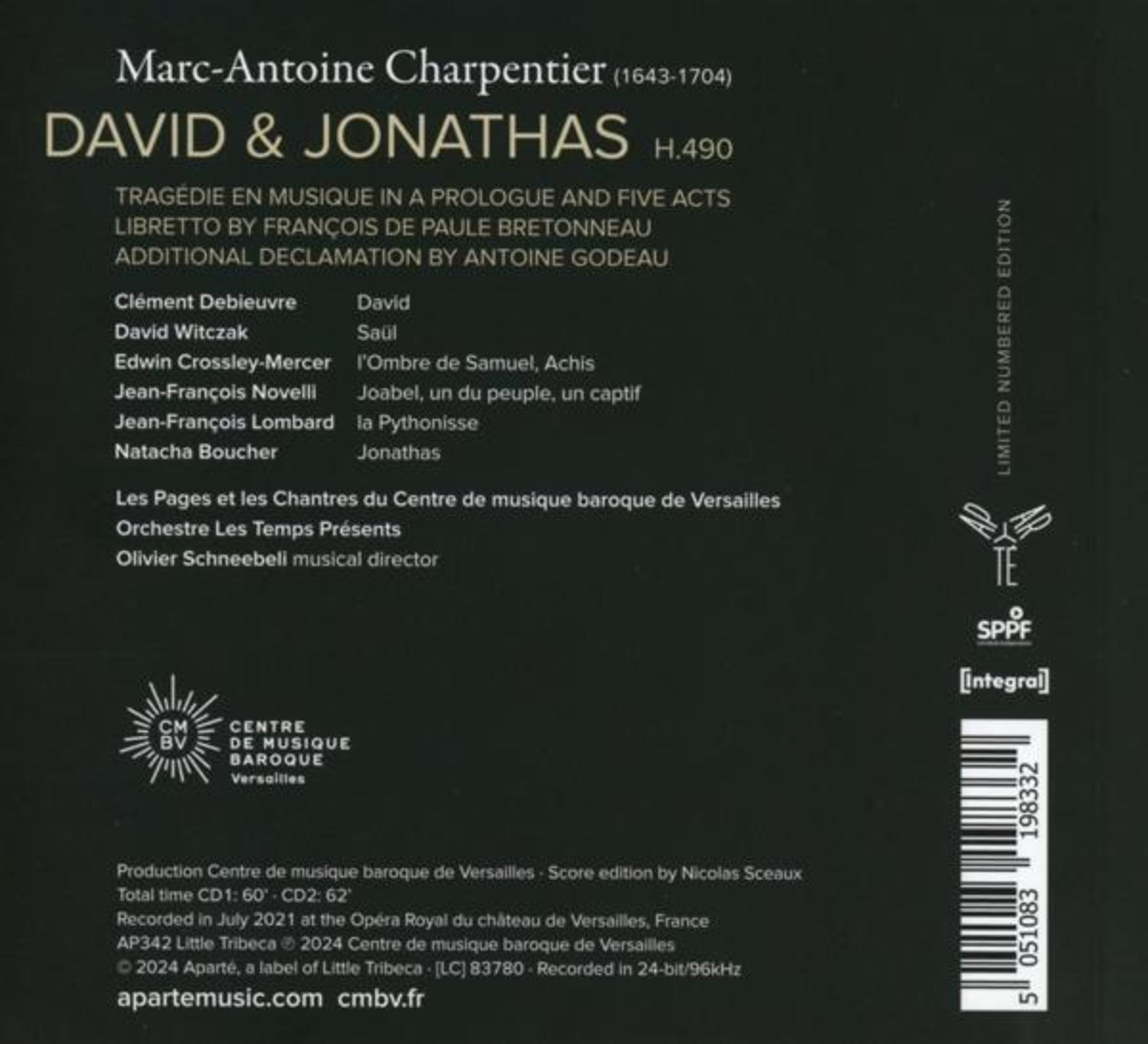 Copertina dell'album: Testo su Marc-Antoine Charpentier con il titolo 'David & Jonathas'.