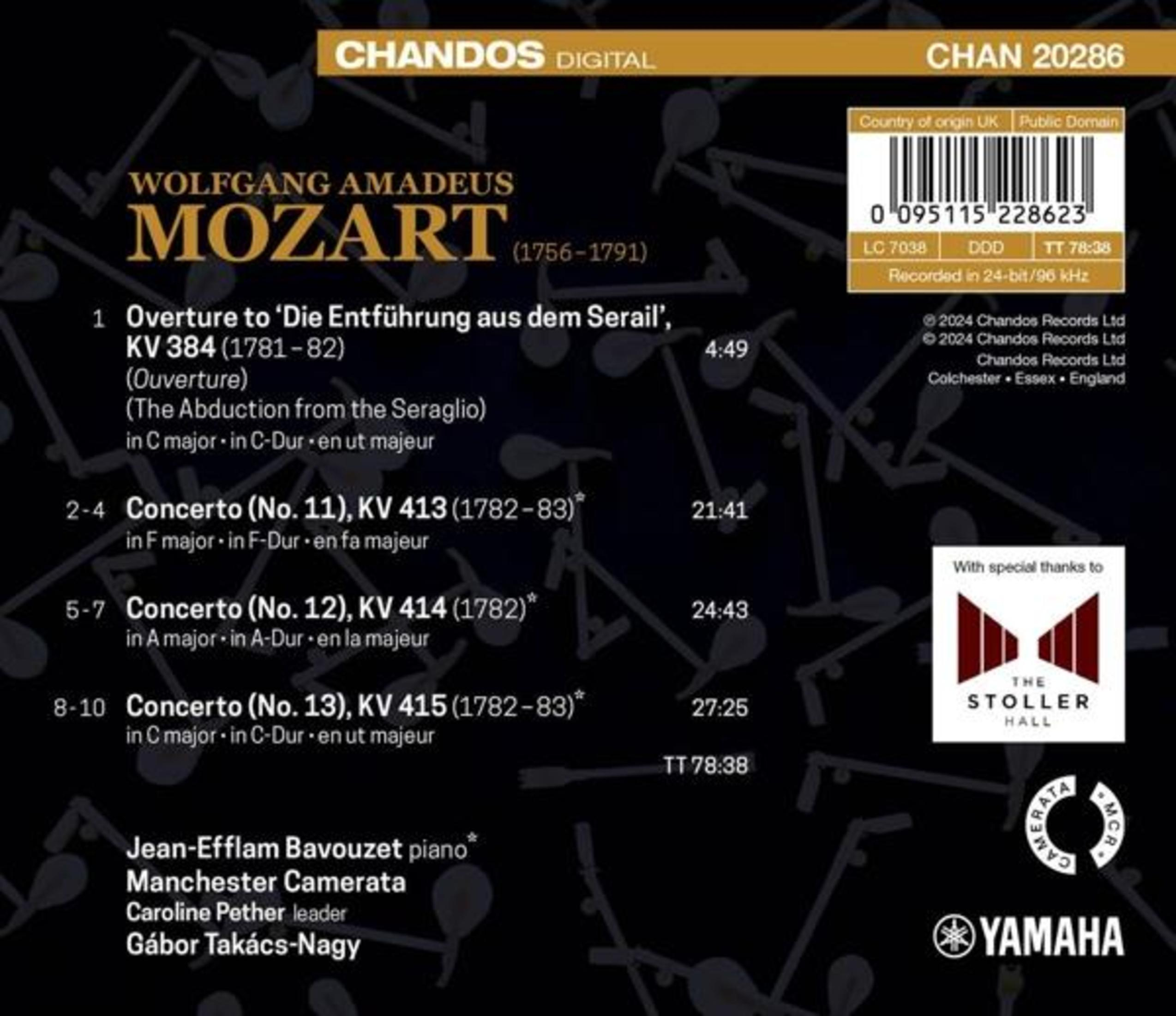 Spartito con testo su Mozart, con un elenco di composizioni.
