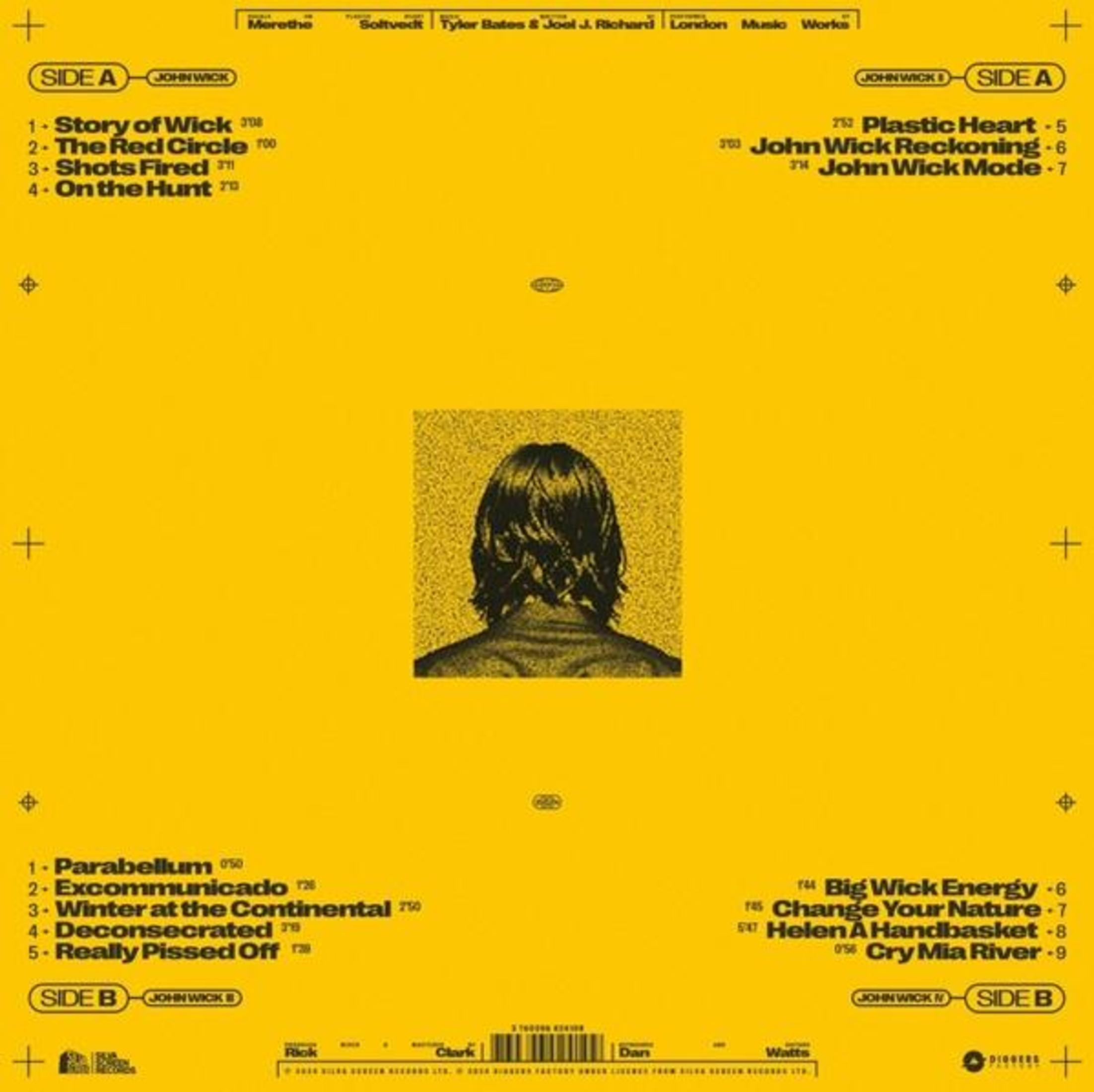 Copertina dell'album con sfondo giallo, la schiena di una persona e titoli delle canzoni.