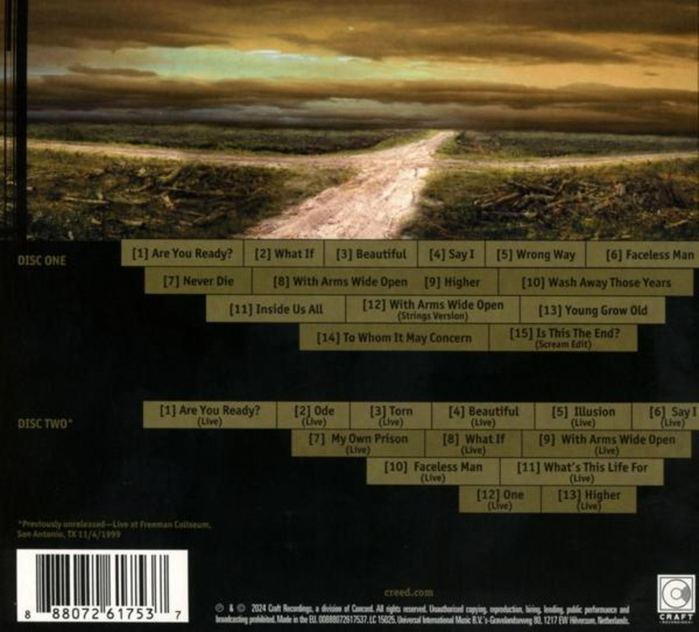 Portada del álbum con títulos de canciones y un camino que conduce al horizonte.