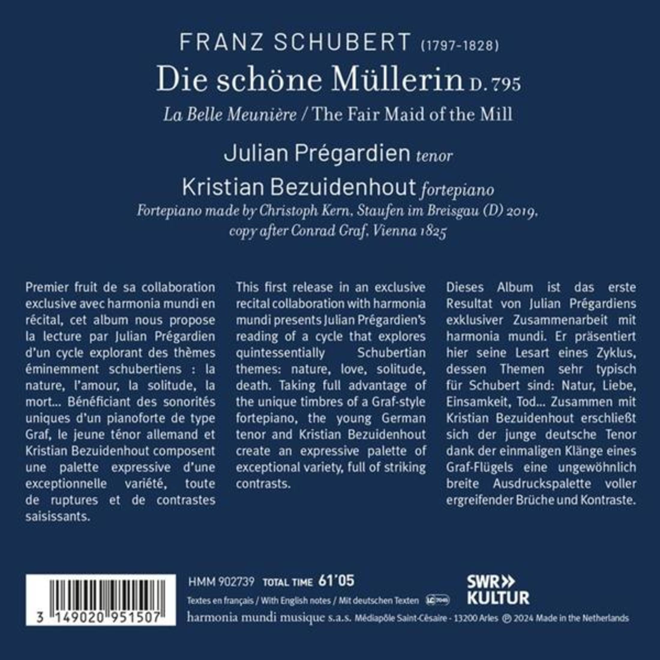 Copertina dell'album con testo su Franz Schubert, Julian Prégardien e altri dettagli.