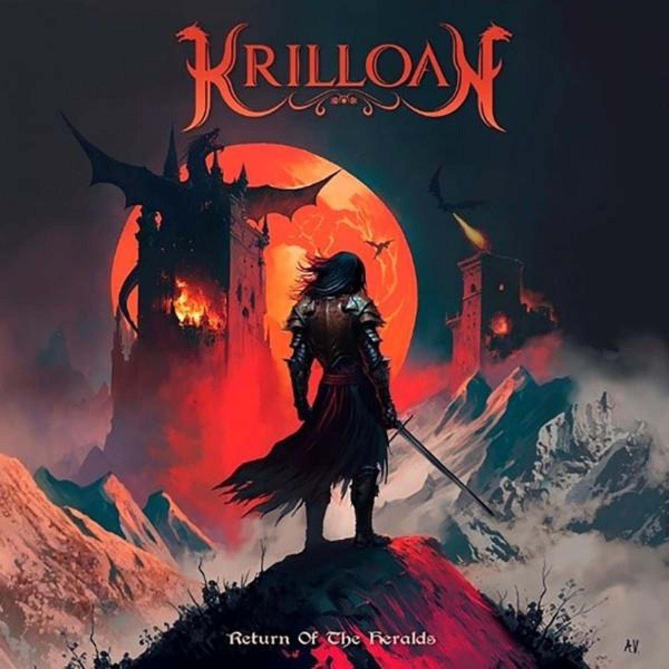 Copertina dell'album con un cavaliere, una luna rossa e un castello oscuro.
