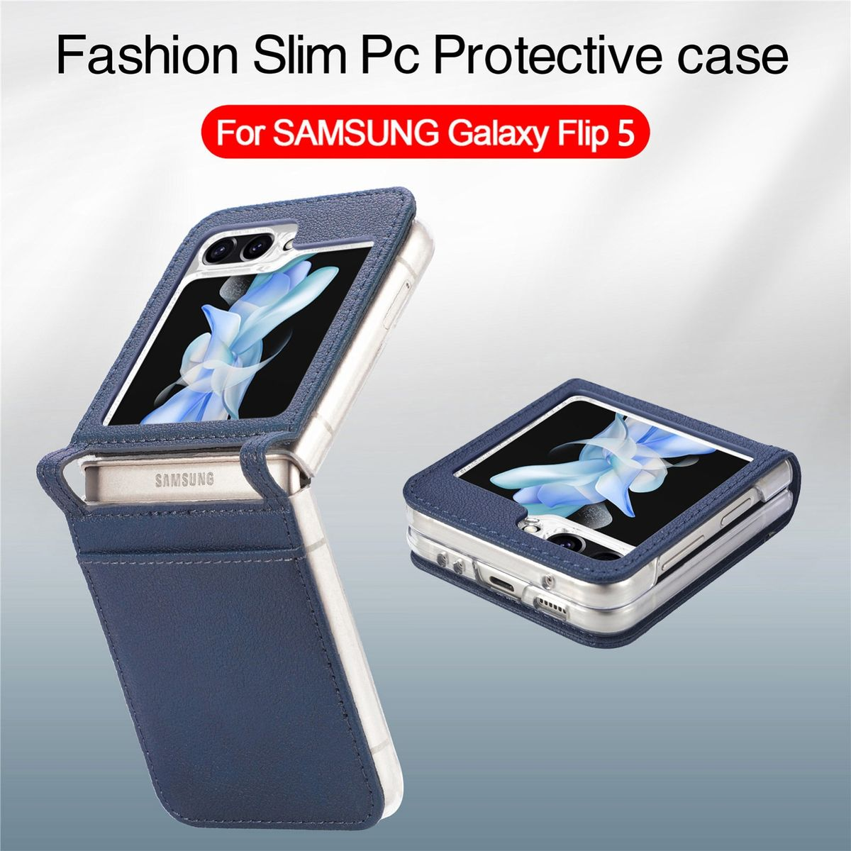 Zwei Handyhüllen. Eine geöffnet und eine geschlossen, für ein Samsung Galaxy Flip 5.