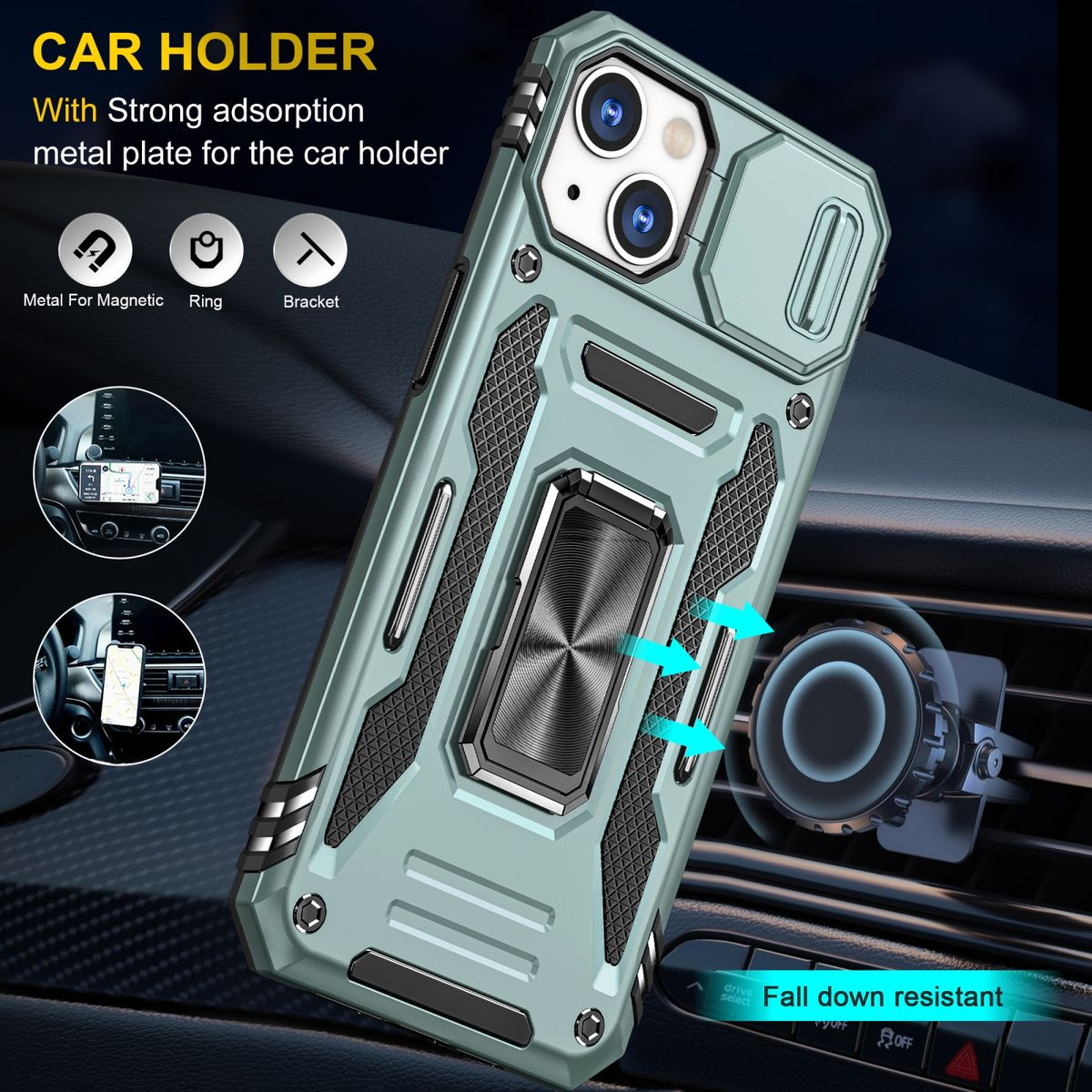 Eine Handyhülle mit magnetischer Autohalterung.