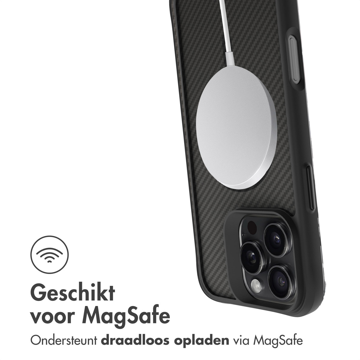 IMOSHION Rugged Hybrid Carbon metallo Cover per Apple iPhone 16 Pro, Nero