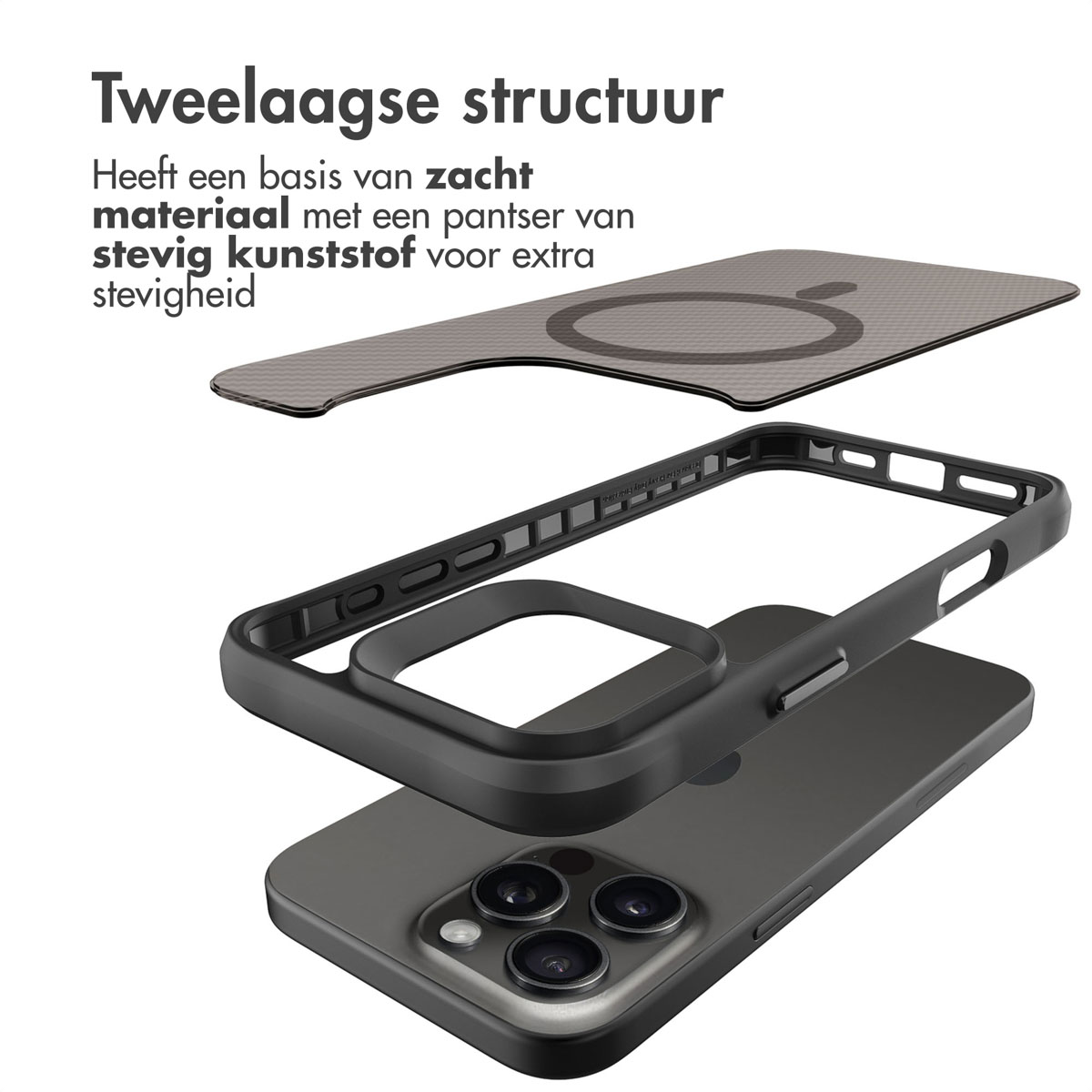 IMOSHION Rugged Hybrid Carbon metallo Cover per Apple iPhone 16 Pro, Nero