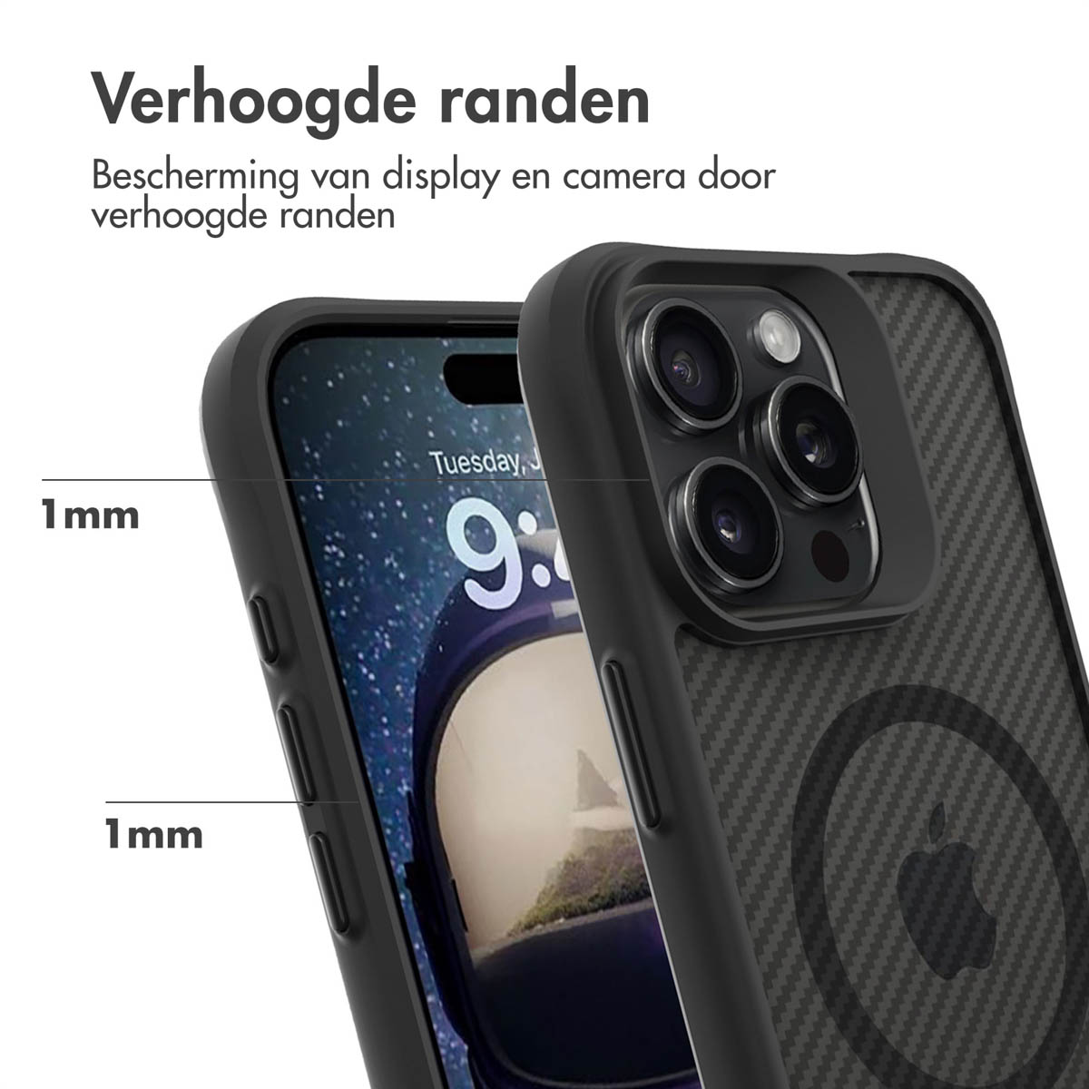 IMOSHION Rugged Hybrid Carbon metallo Cover per Apple iPhone 16 Pro, Nero