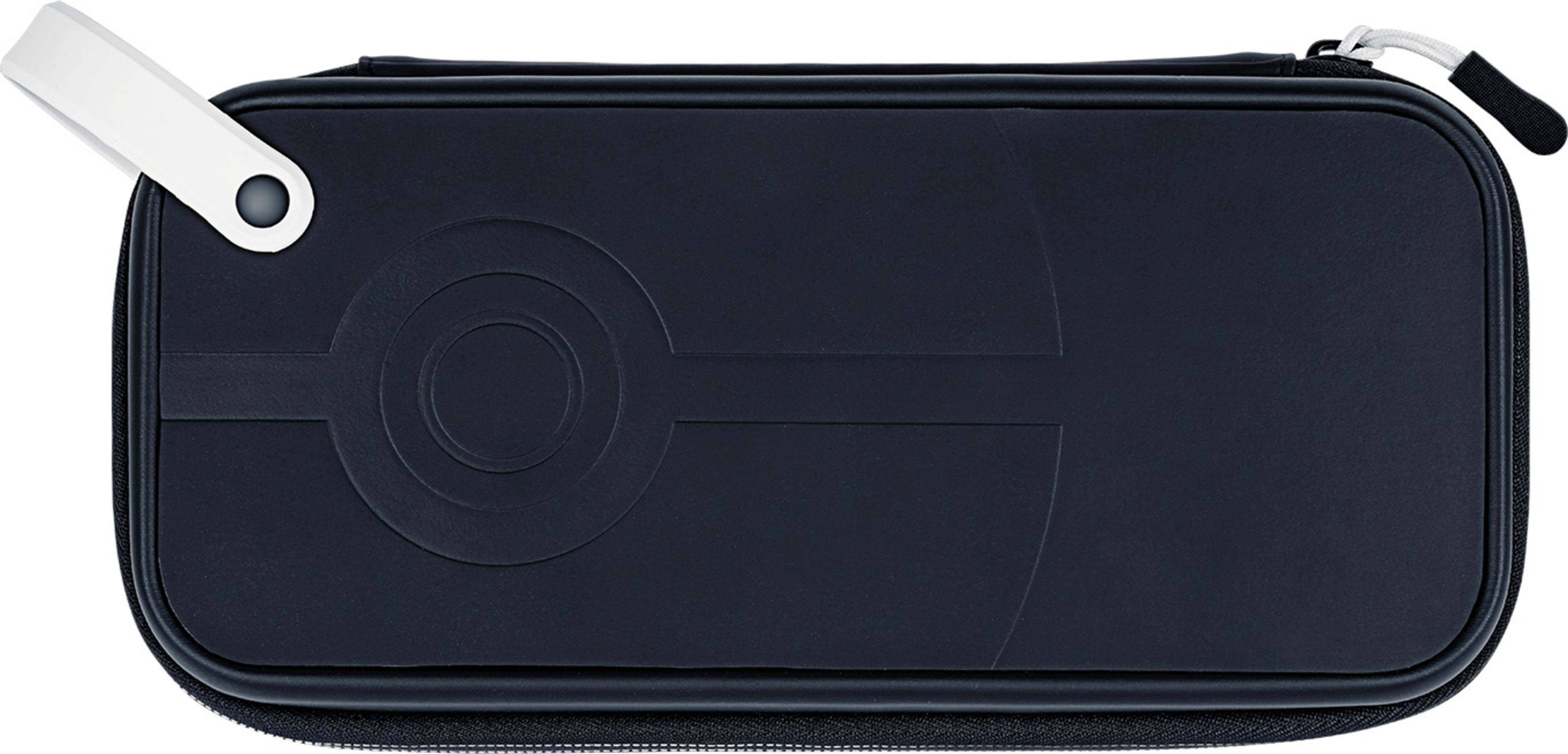 Etui Nintendo Switch, czarne z okrągłym wzorem pośrodku i białym uchwytem.