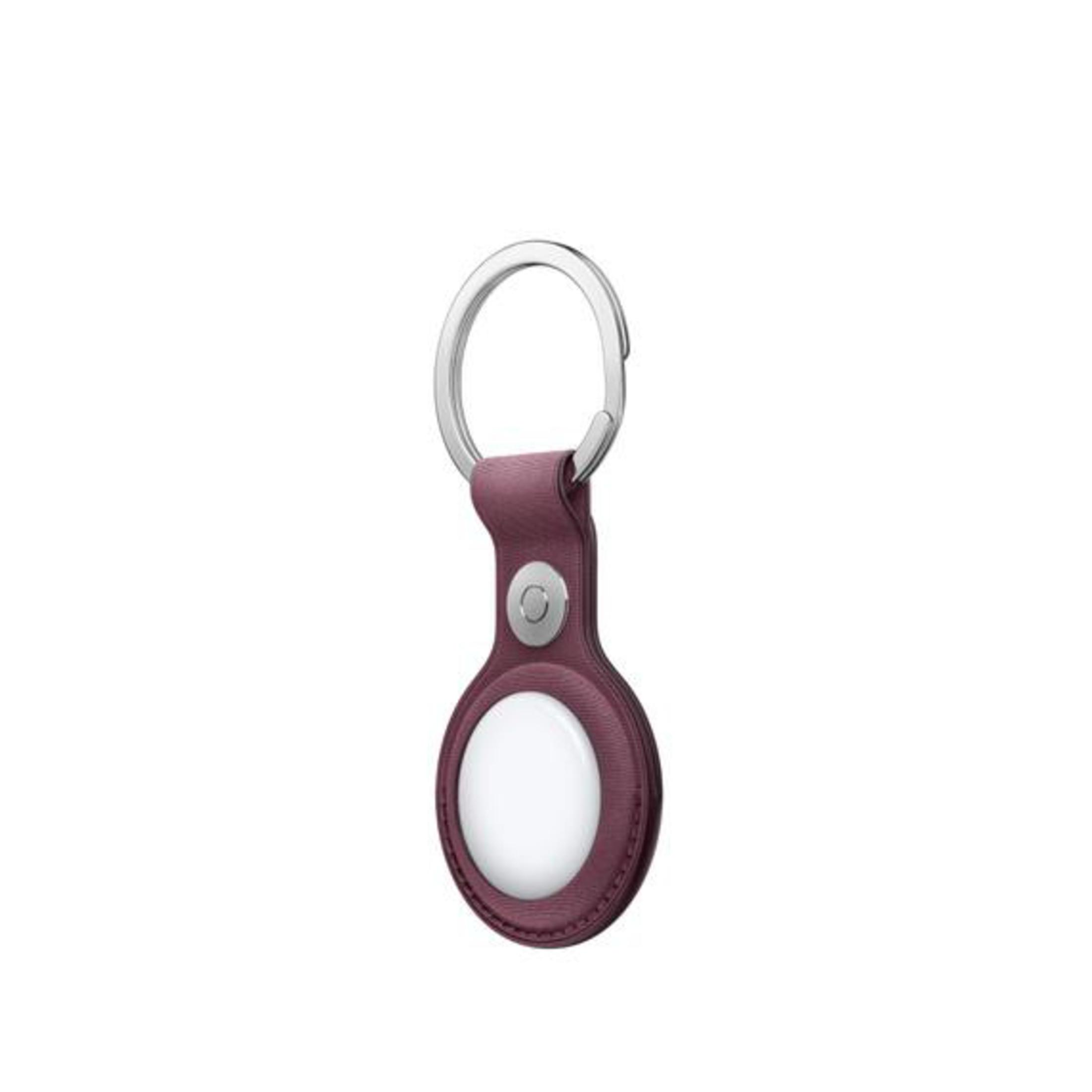 Lila Leder-Schlüsselfinder-Anhänger mit silbernem Ring.