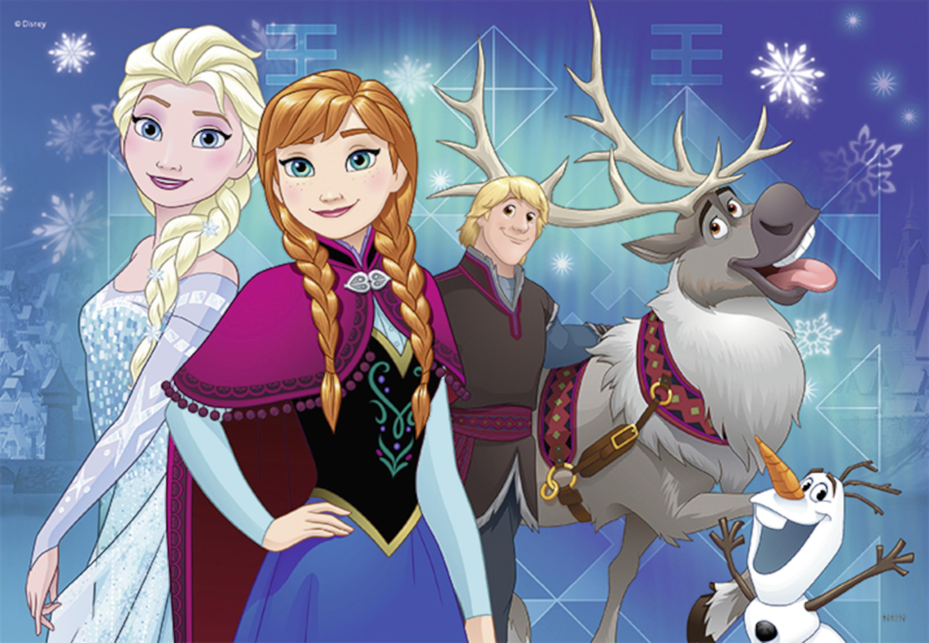 Personaggi di Frozen Elsa, Anna, Kristoff, Sven e Olaf.