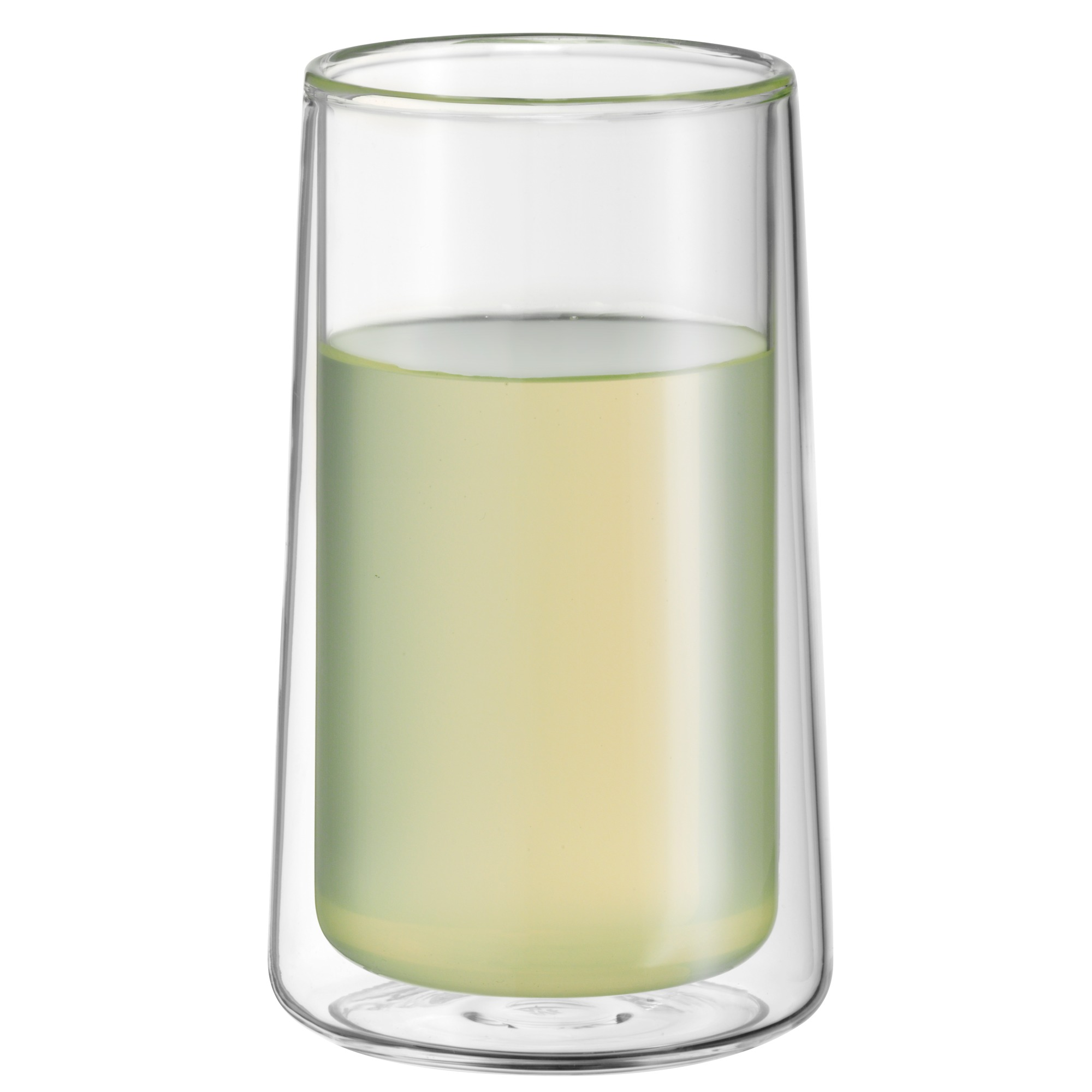 Doppelwandiges Glas mit gelber Flüssigkeit.