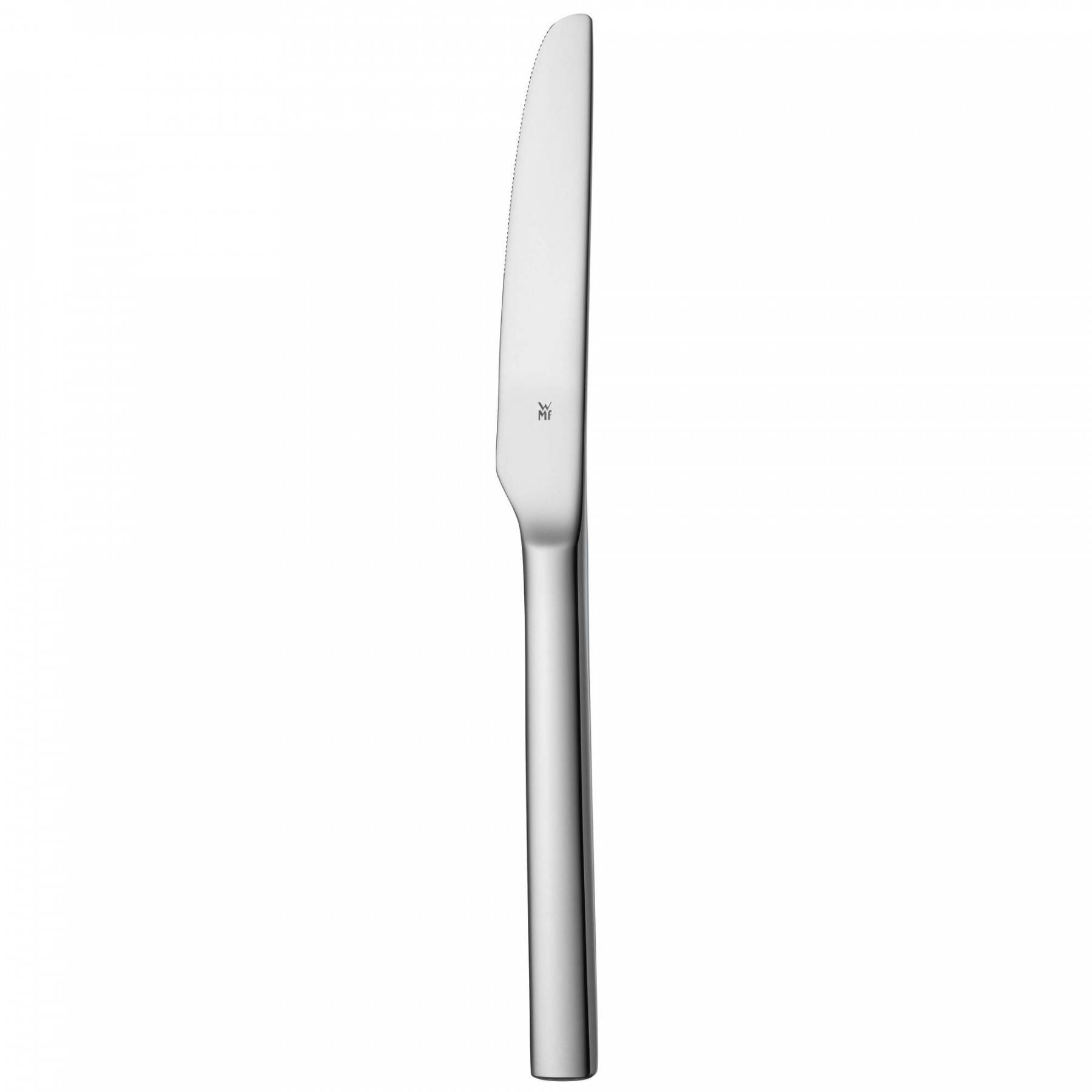 Ein silbernes Messer. Es hat einen langen, dünnen Griff und eine scharfe Klinge.