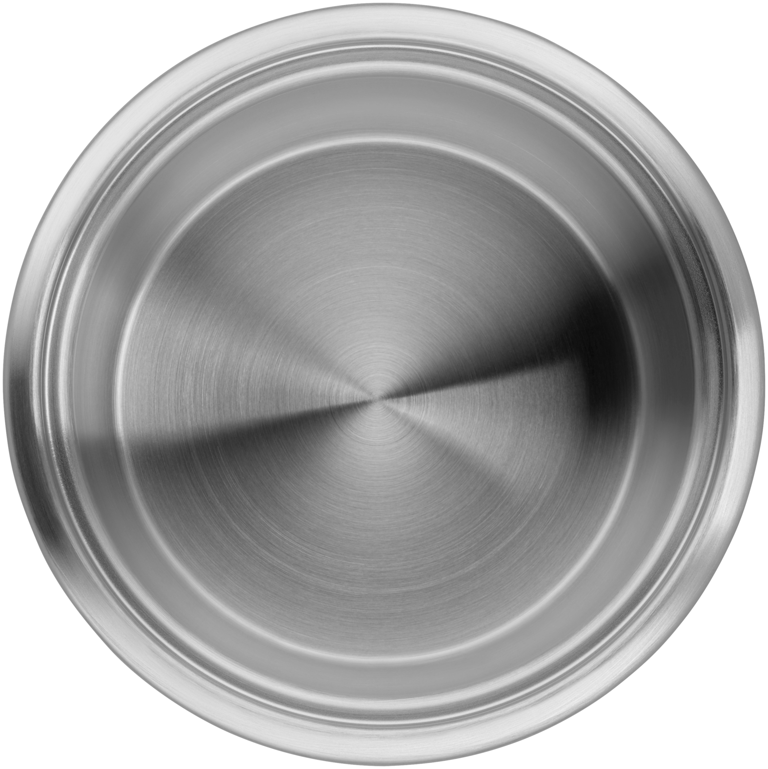 Błyszcząca, srebrna, pusta miska z okrągłym środkiem.