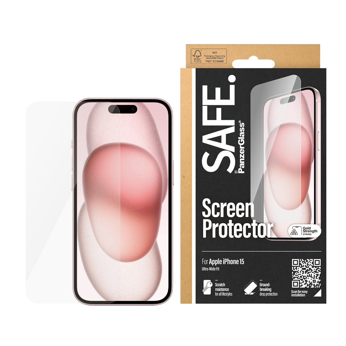 Ekran koruyucu paketi, solda telefon ekranı.