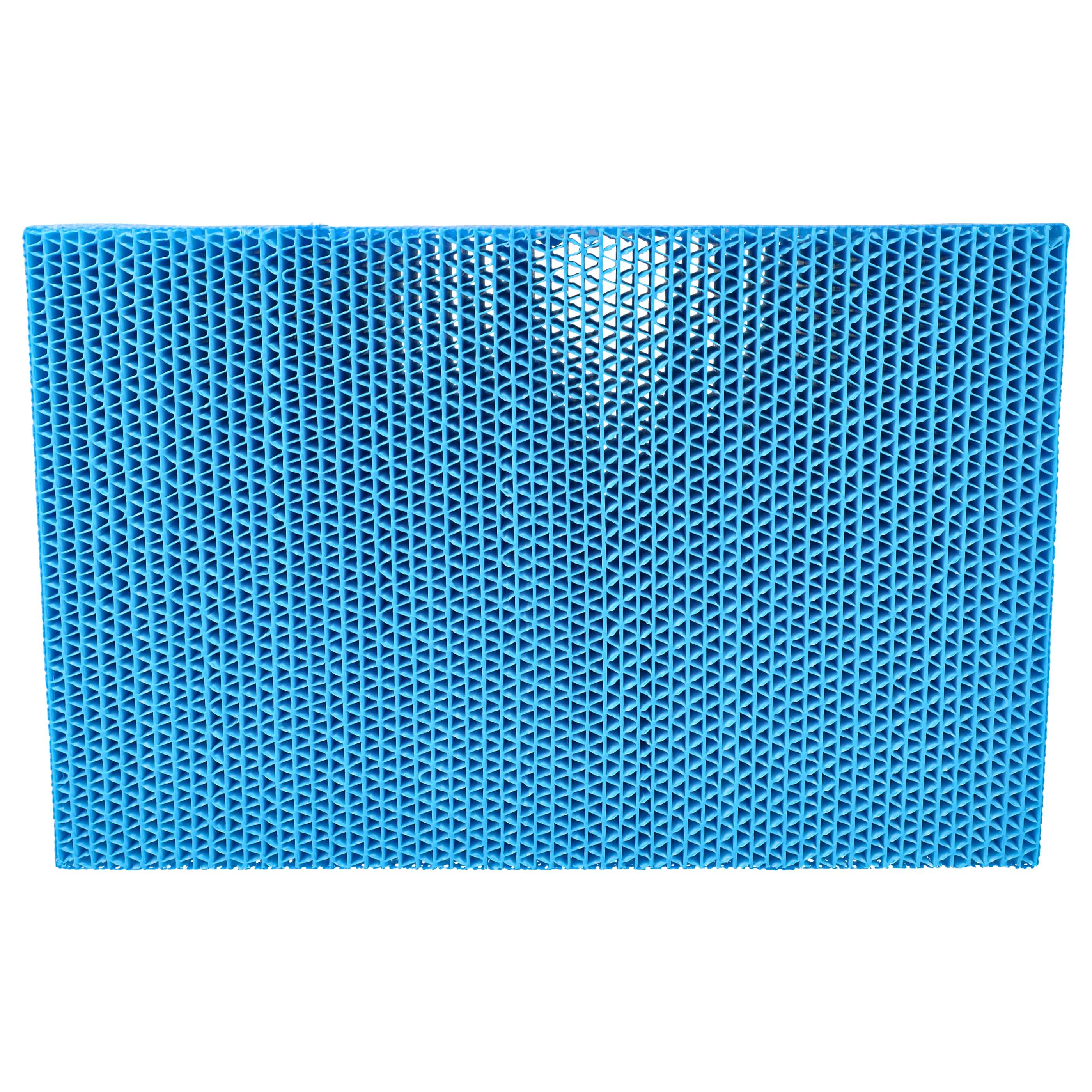 Eine blaue, rechteckige Wabenmuster-Matte. Das Muster ist eine sich wiederholende Reihe kleiner Dreiecke.