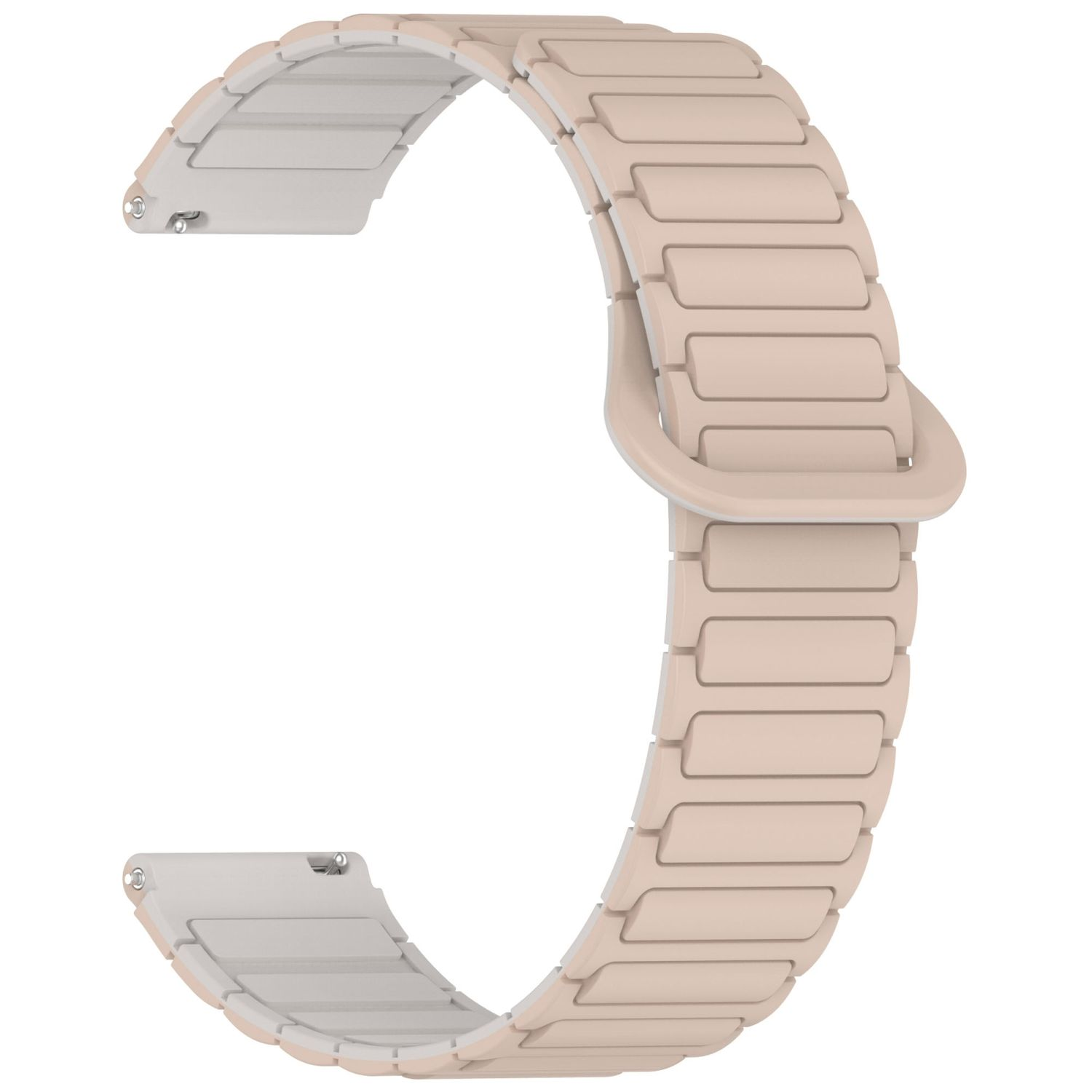 Armbanduhr in gebogener Form. Beige, aus verbundenen rechteckigen Blöcken.