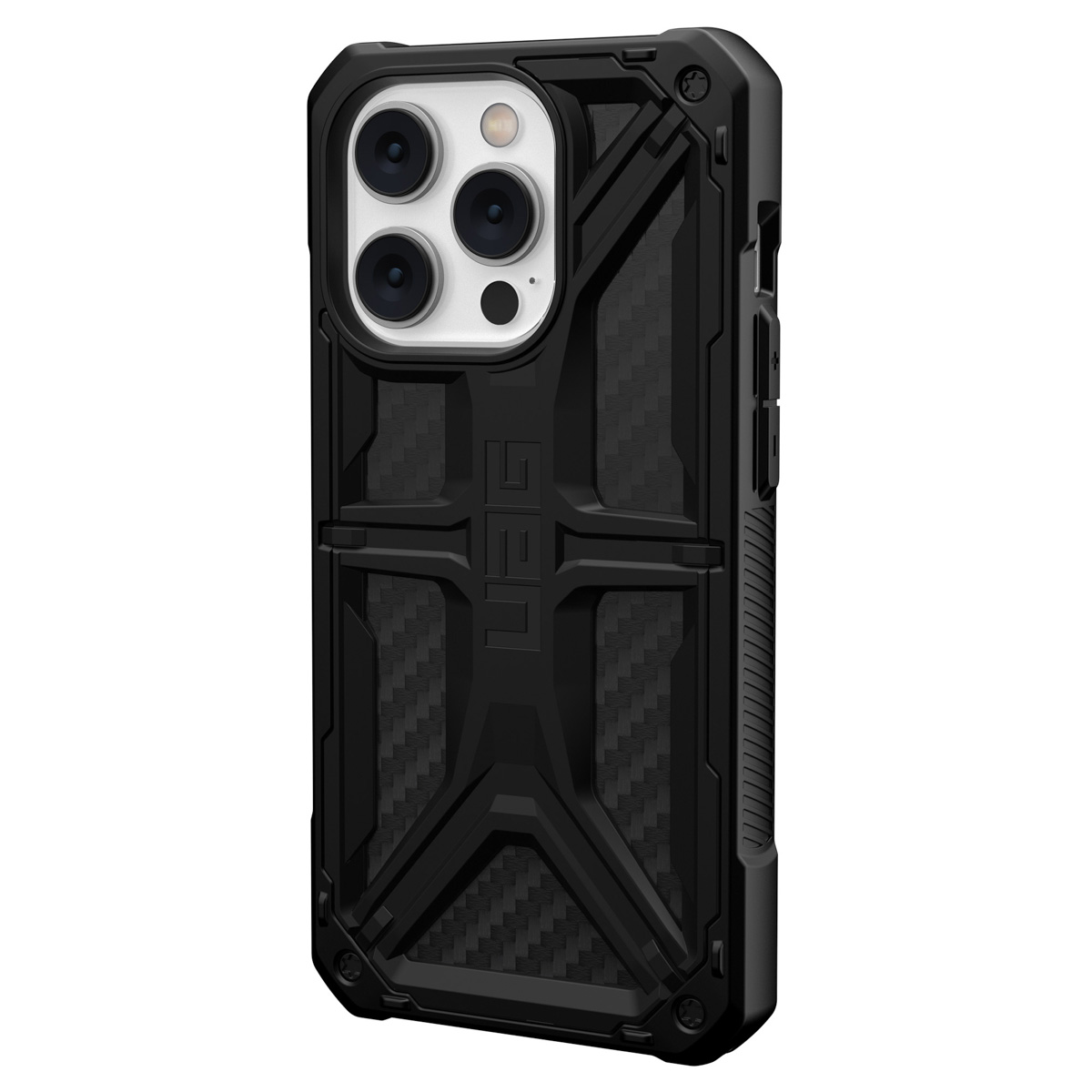 Schwarze Handyhülle mit texturiertem und robustem Design, UAG-Logo.