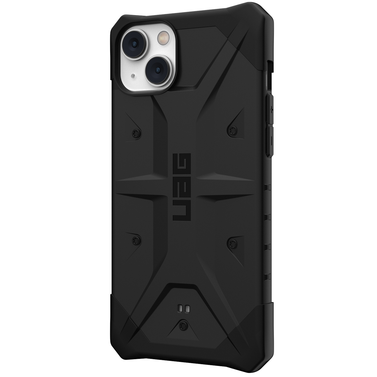 Schwarze Handyhülle mit robustem Design, UAG-Logo und Kameraaussparung.