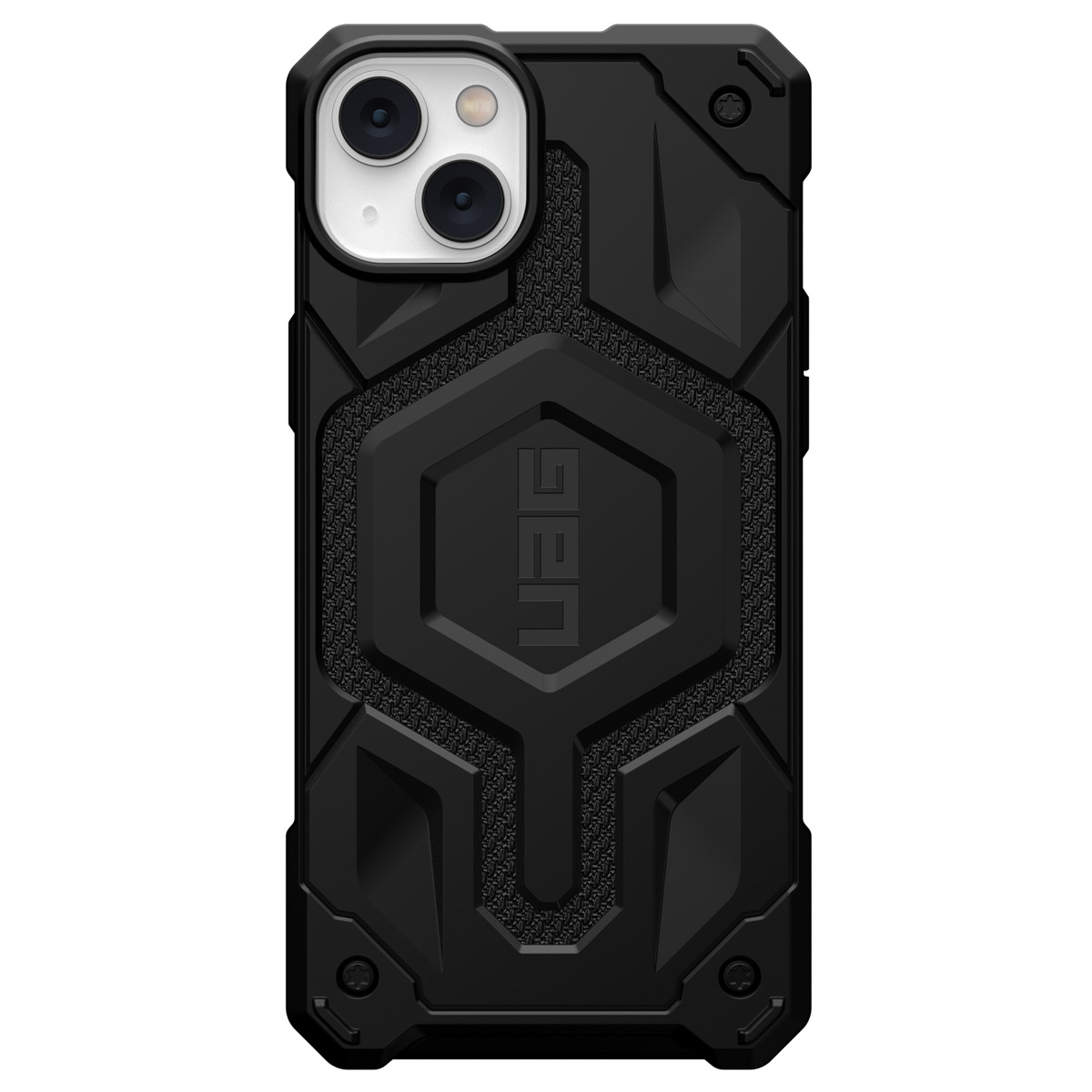 Schwarze Handyhülle mit strukturiertem Design, mit dem Markennamen 'UAG'.