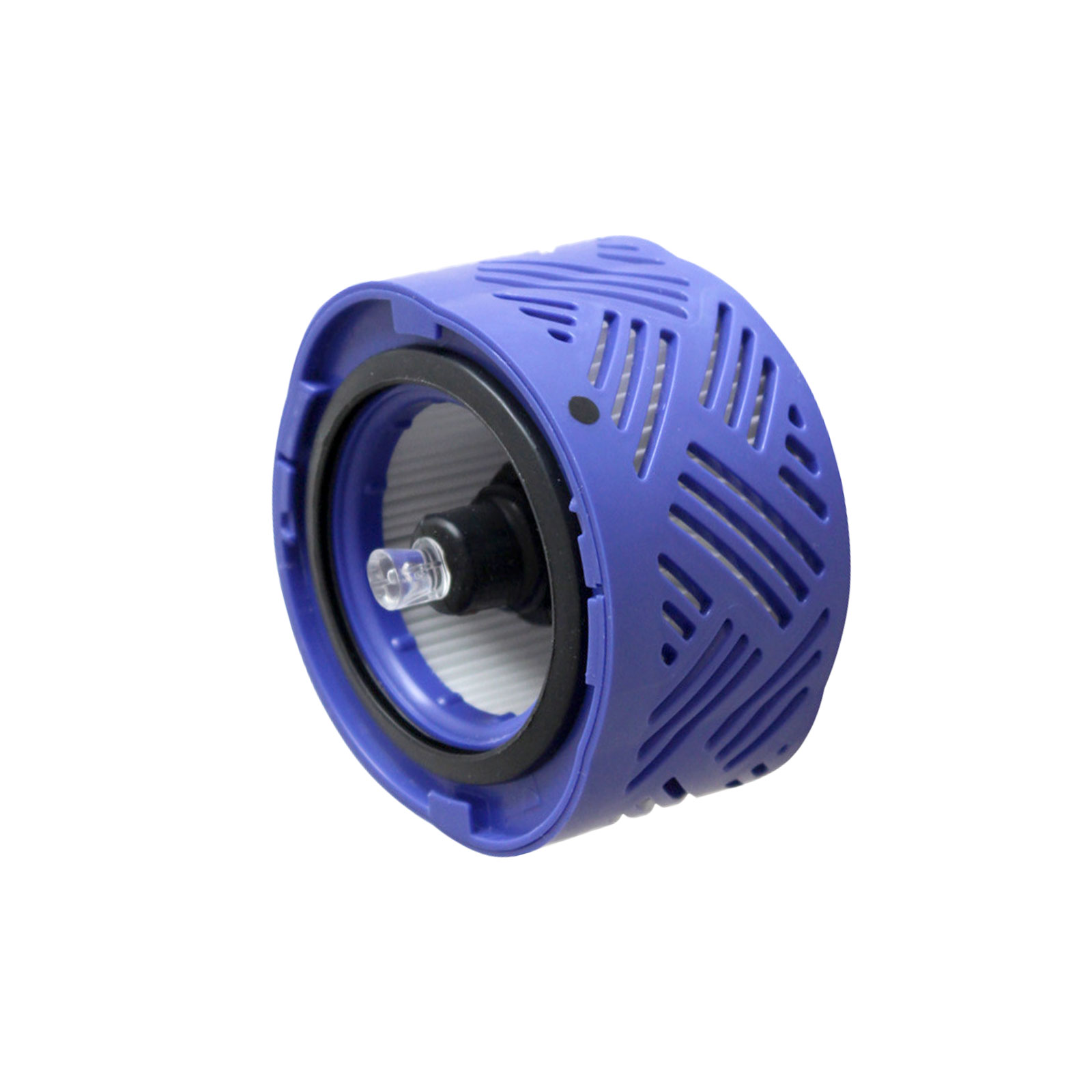 Blau-violettes Gerät mit Filter und schwarzem Ring.