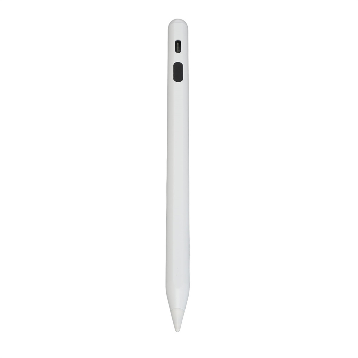 Ein weißer Eingabestift, konzipiert für digitale Geräte. Es hat ein schlankes, minimalistisches Design mit einem Ladeanschluss.