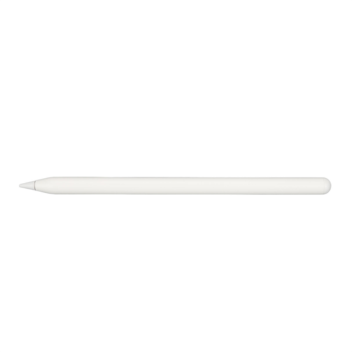 Weißer Eingabestift. Zylindrische Form mit spitzer Spitze, vor weißem Hintergrund.