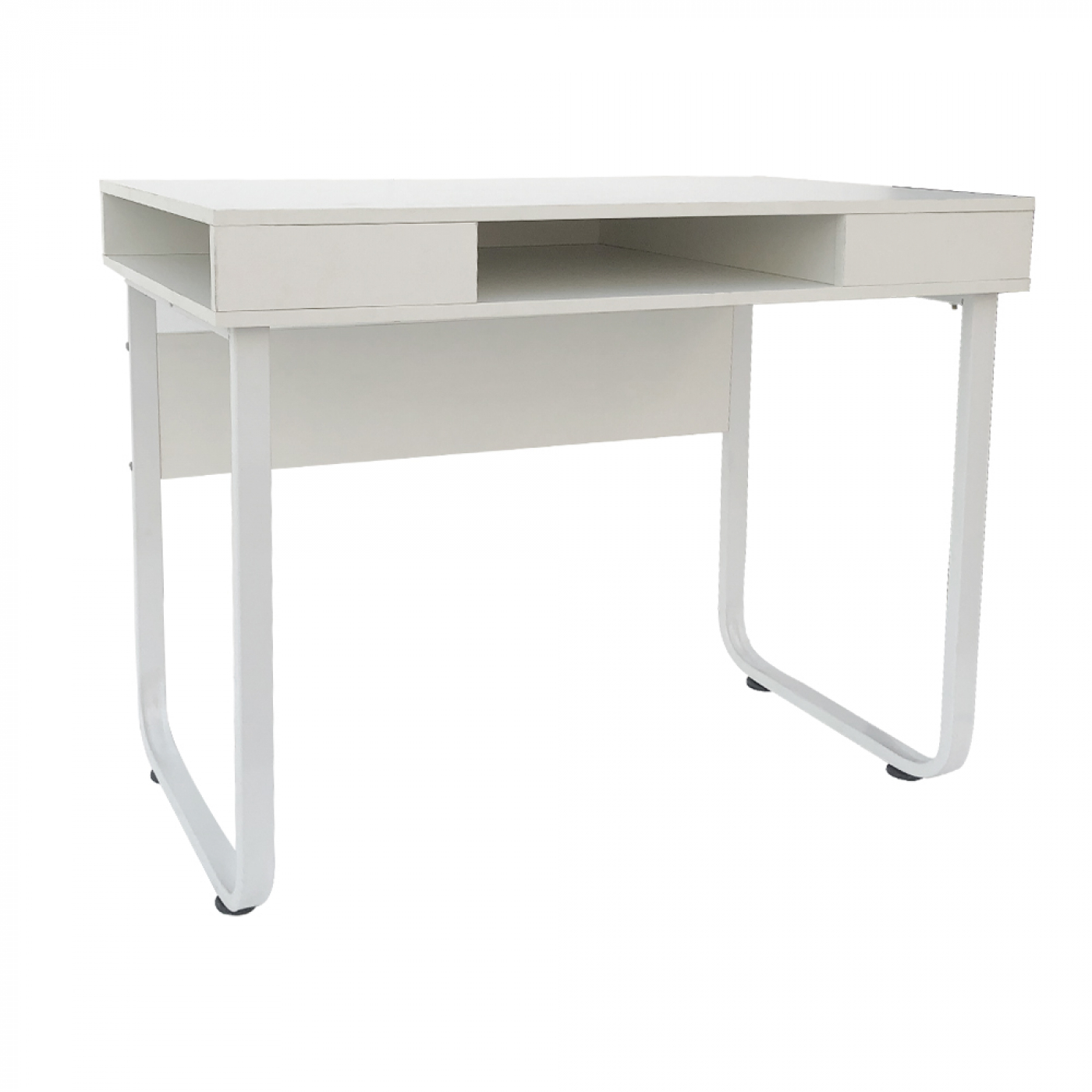 Witte bureau met een lade en een open plank.