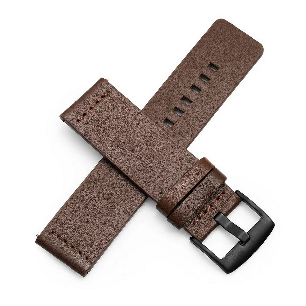 Braune Leder-Armbänder mit schwarzer Schnalle. Die Armbänder liegen auf weißem Untergrund.