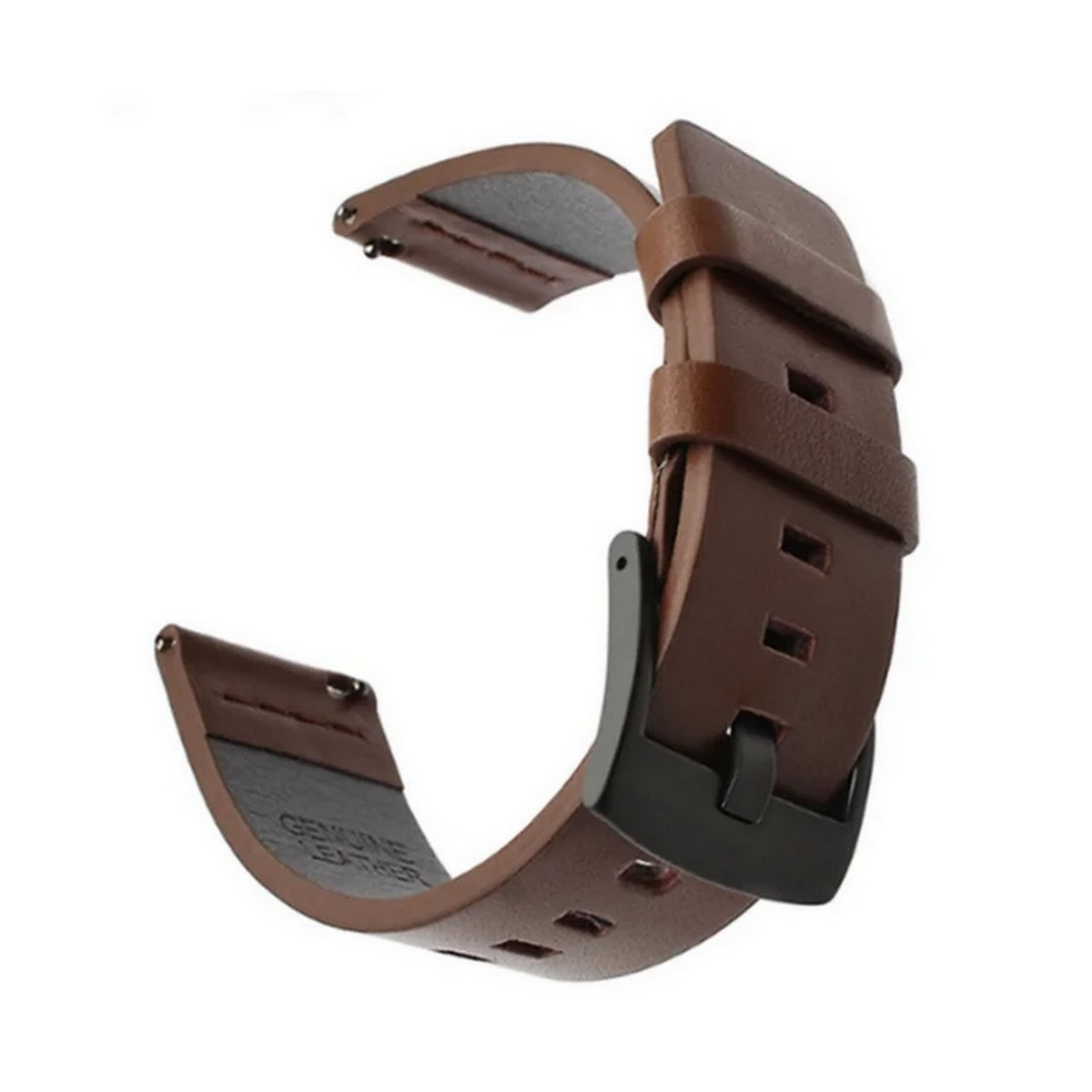 Braunes Lederarmband mit schwarzer Schnalle, Nahaufnahme.
