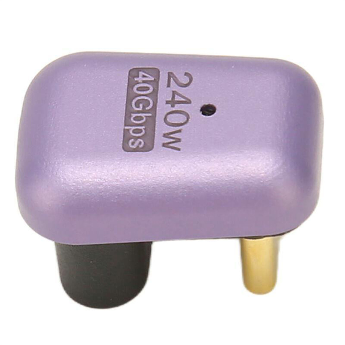 Ein lila Adapter mit dem Text 240W 40Gbps. Er hat einen schwarzen Stecker und einen goldenen Anschluss.