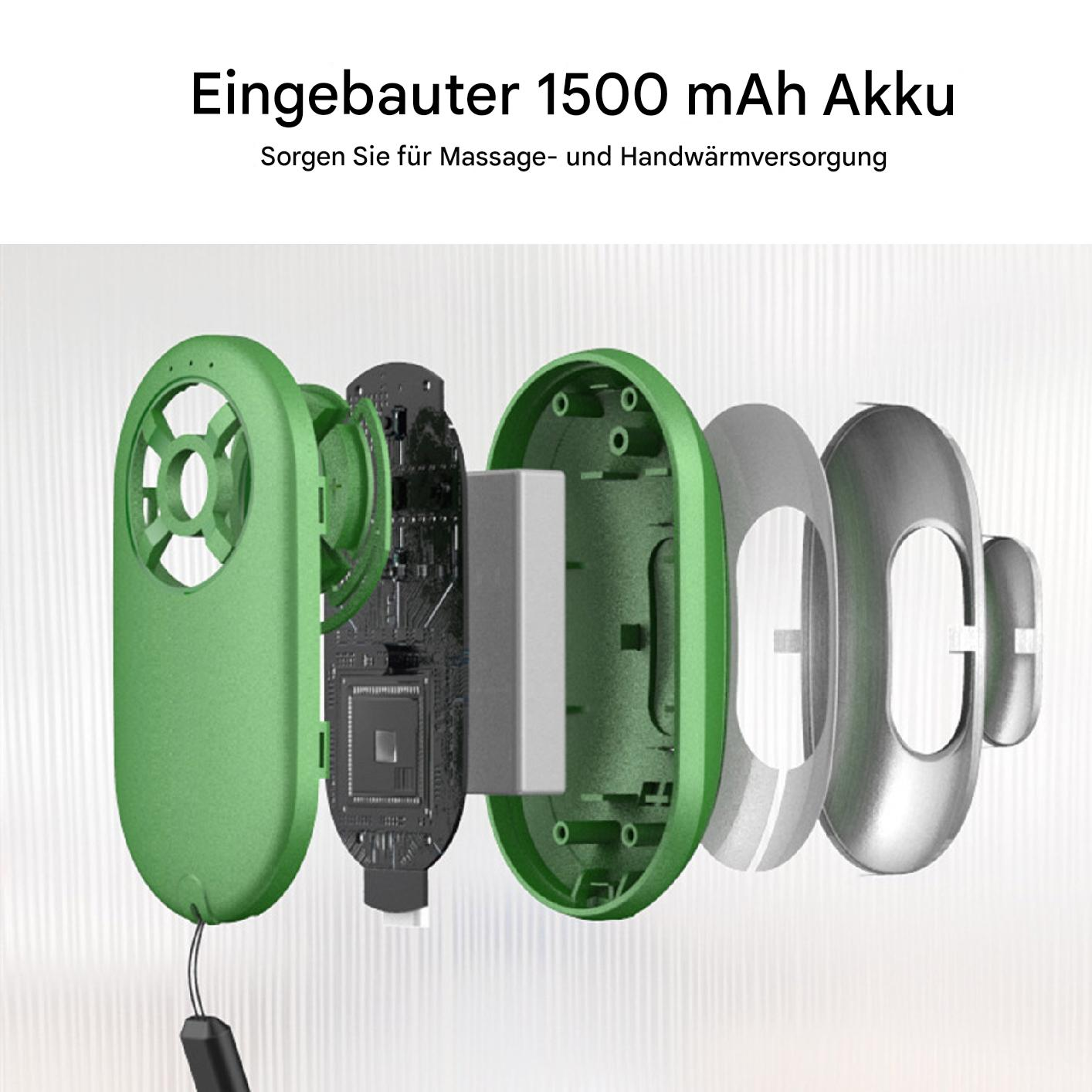 Eine Explosionsansicht eines grünen Geräts mit sichtbaren internen Komponenten und Text auf Deutsch.