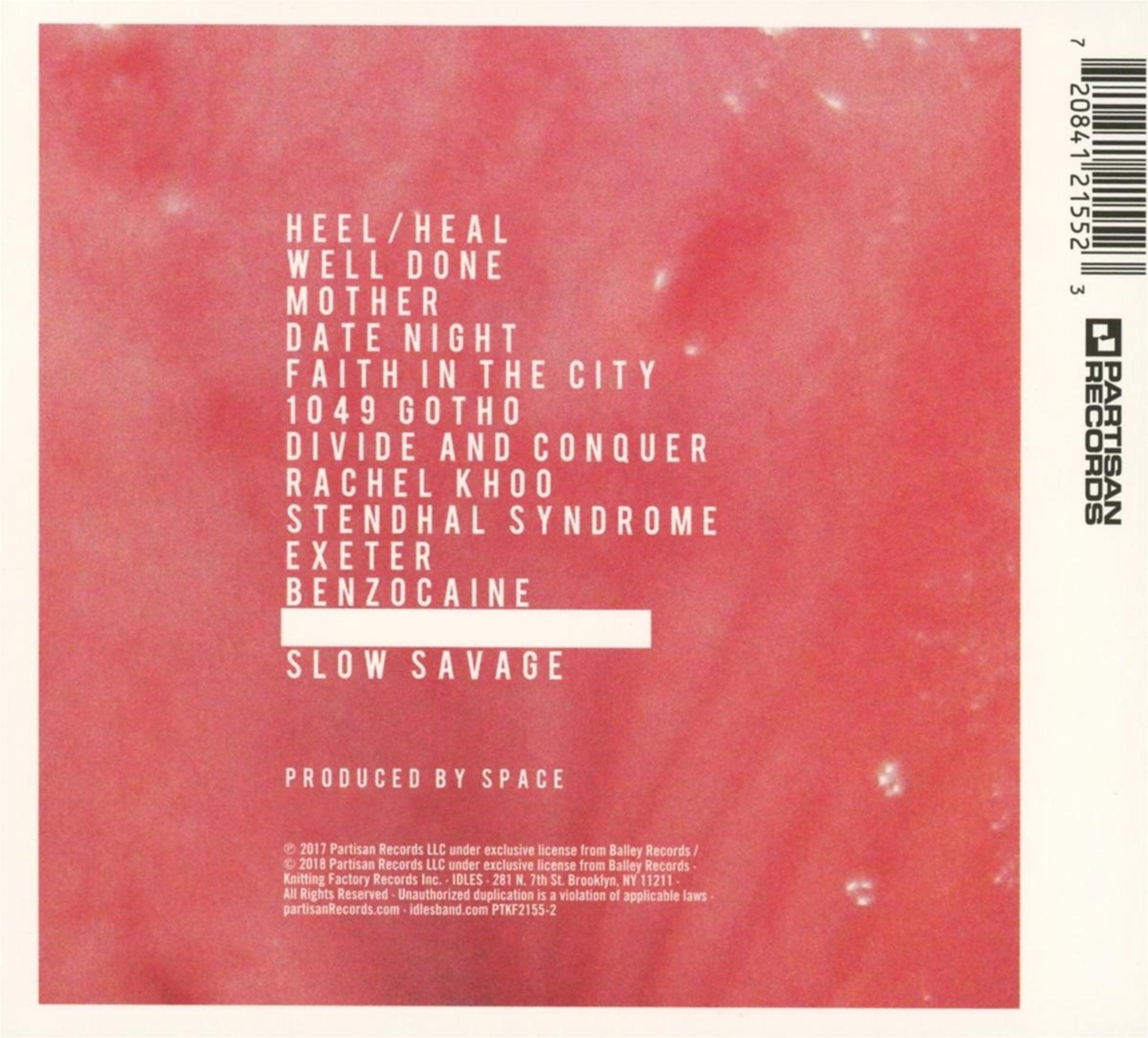 Album cover with tracklist on a red background. Partisan Records logo visible.