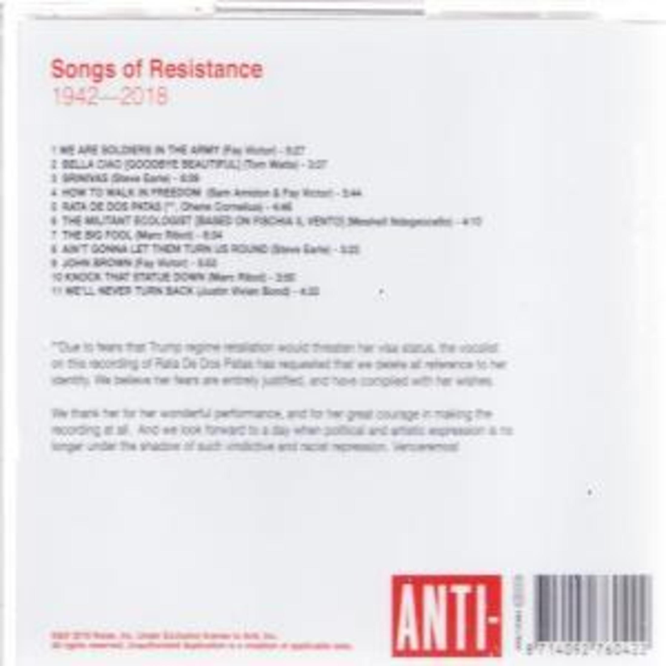 Copertina dell'album con testi sulla resistenza, sfondo bianco, logo anti-label.
