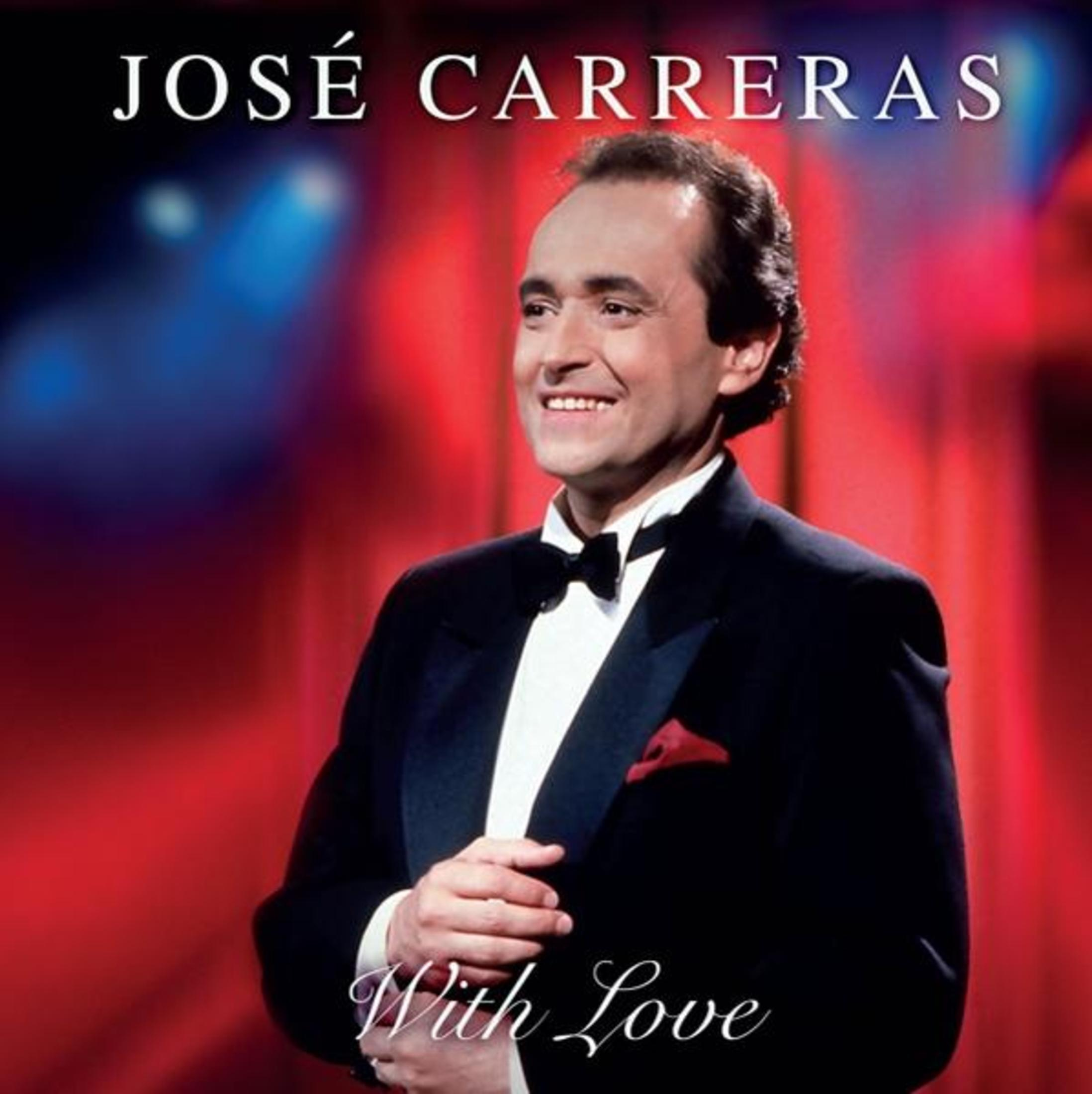 Albumhoes, man in smoking, rode achtergrond, tekst 'With Love'.