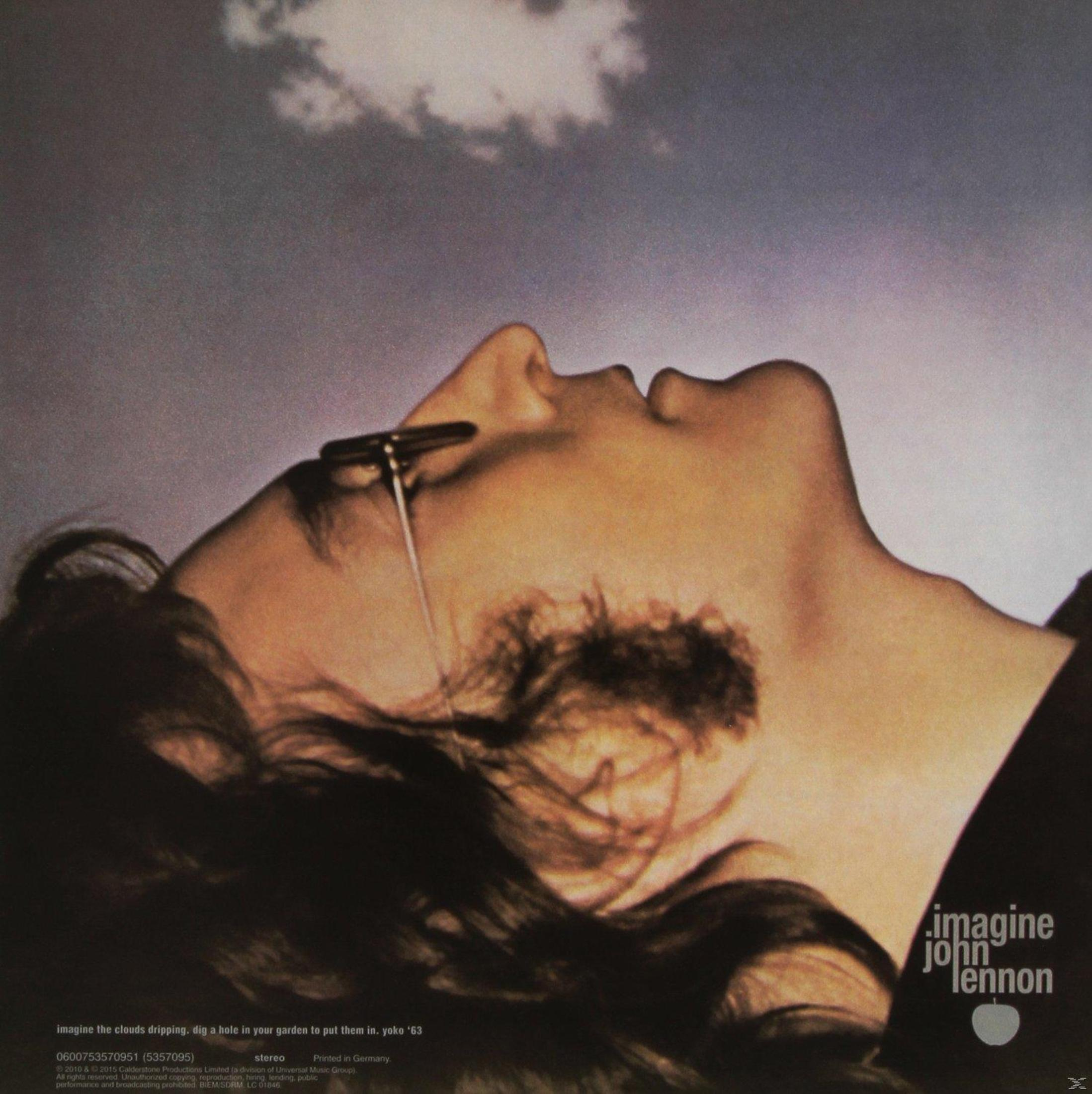 Albumhoes: profiel van John Lennon. Hemelachtergrond. Tekst: Imagine John Lennon.