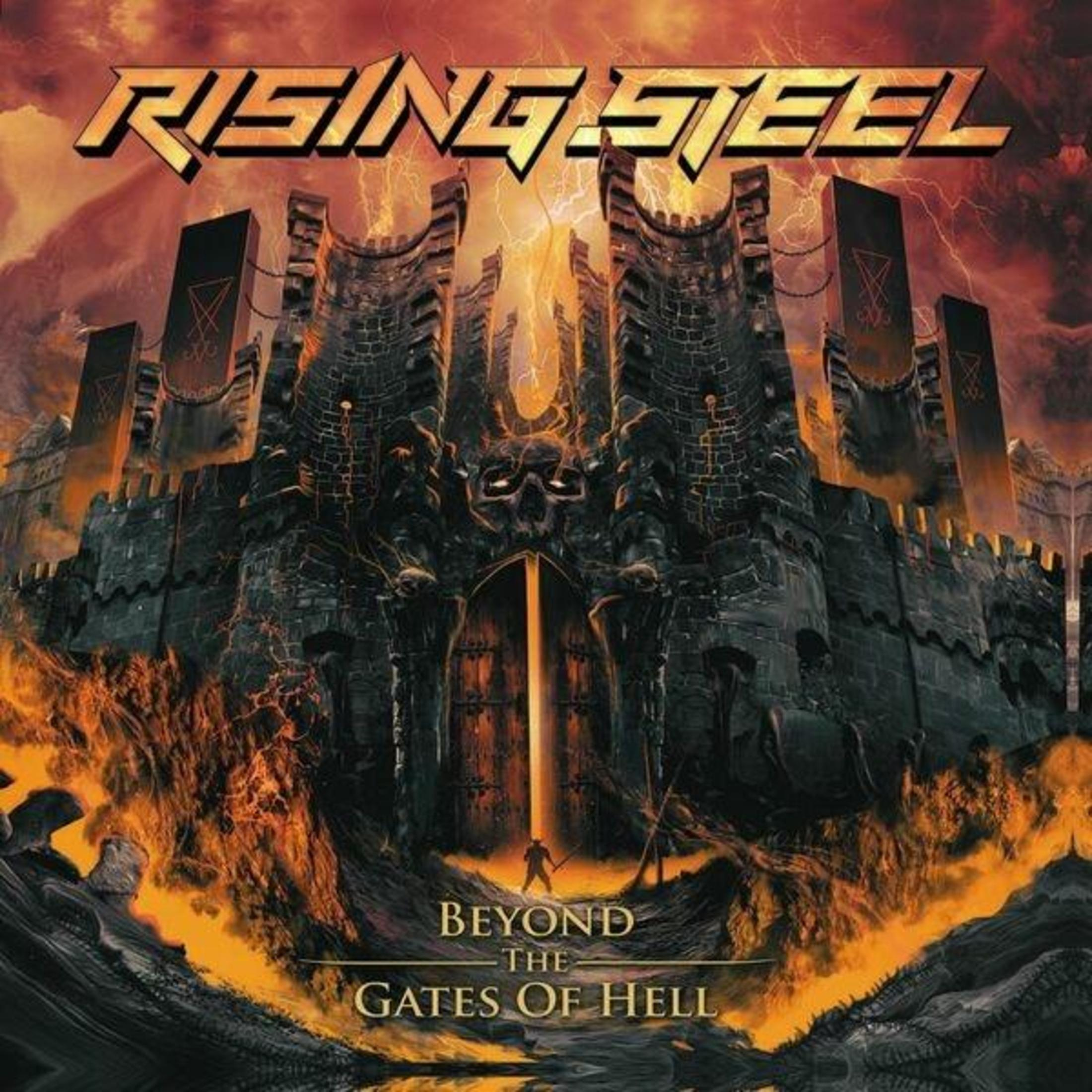 Albumhoes met een kasteel, vuur en tekst: Beyond the Gates of Hell.