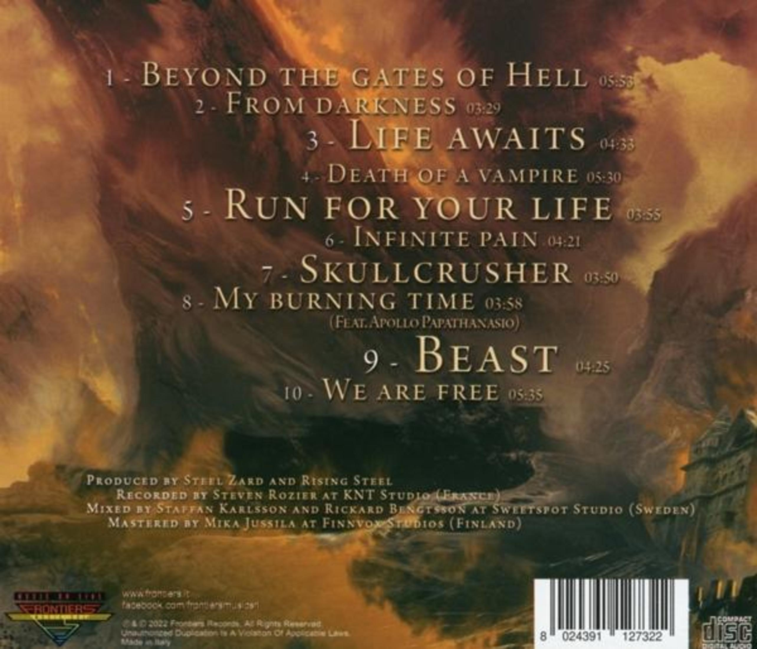 Album tracklist met tekst, kleine afbeelding van een middeleeuws kasteel.