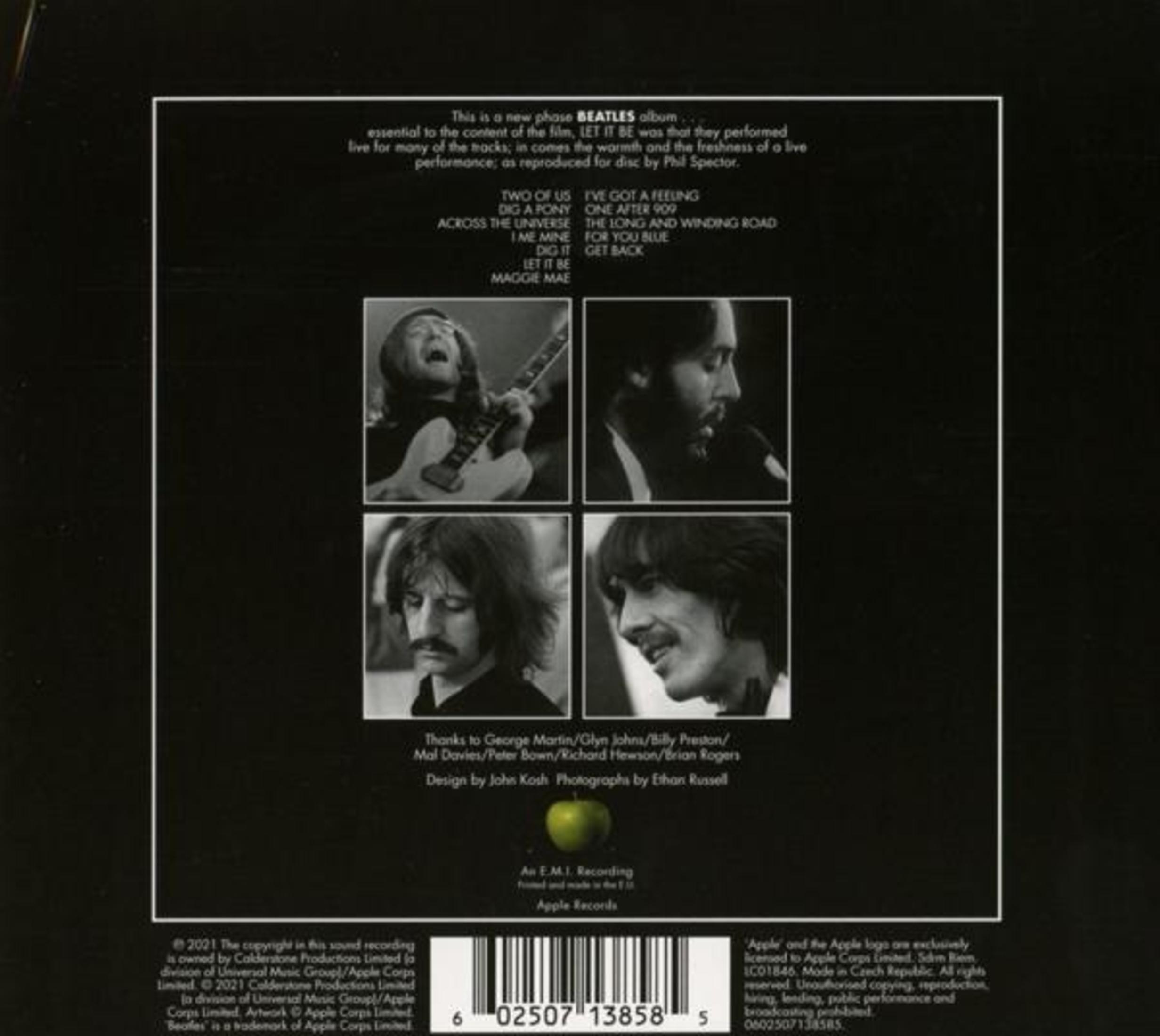 Retro copertina dell'album con foto dei Beatles e titoli delle canzoni. Testo: Let It Be.