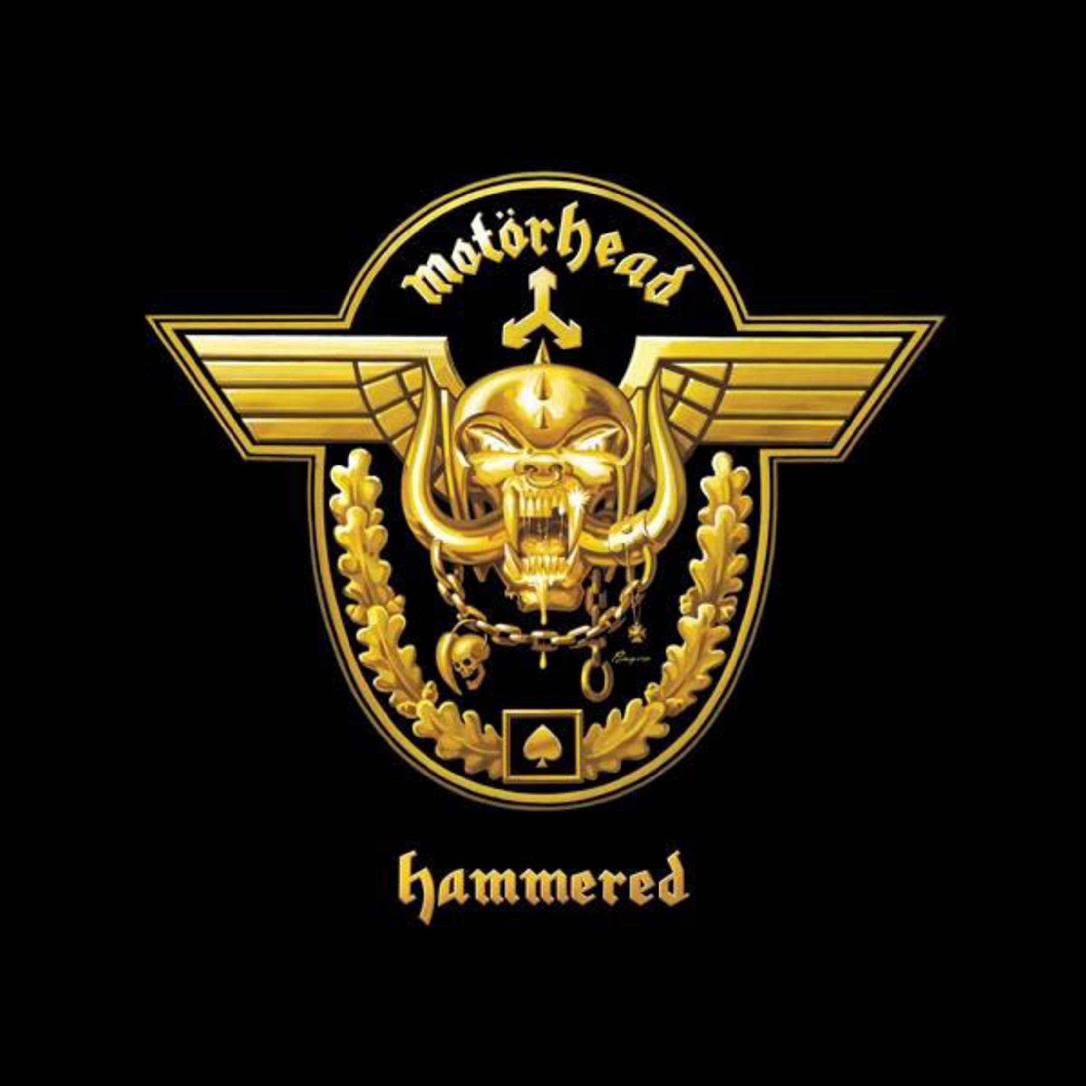 Copertina dell'album con un teschio e ali dorate, e la parola "hammered" su sfondo nero.