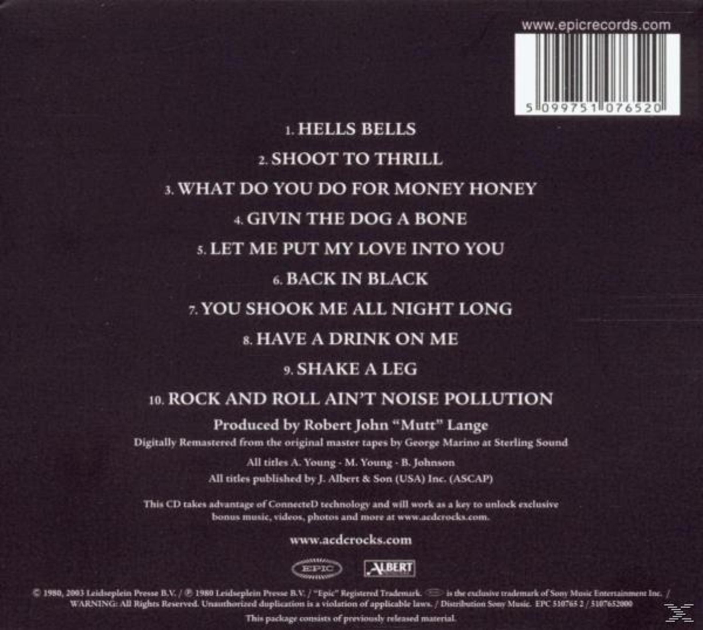 CD-Rückseite mit Titelliste und Credits auf schwarzem Hintergrund. Der Text ist weiß.