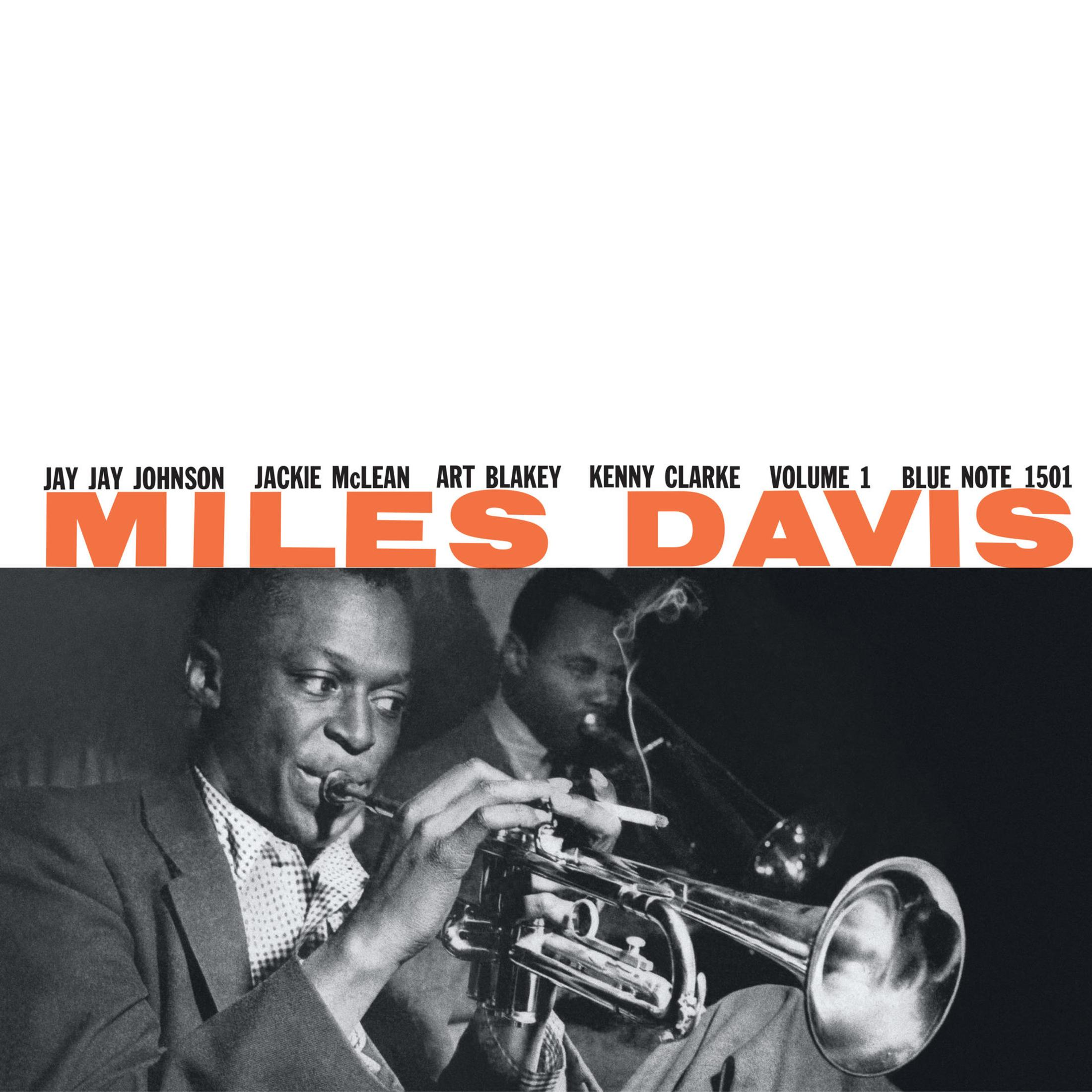 Pochette d'album avec un homme jouant de la trompette et du texte sur Miles Davis.