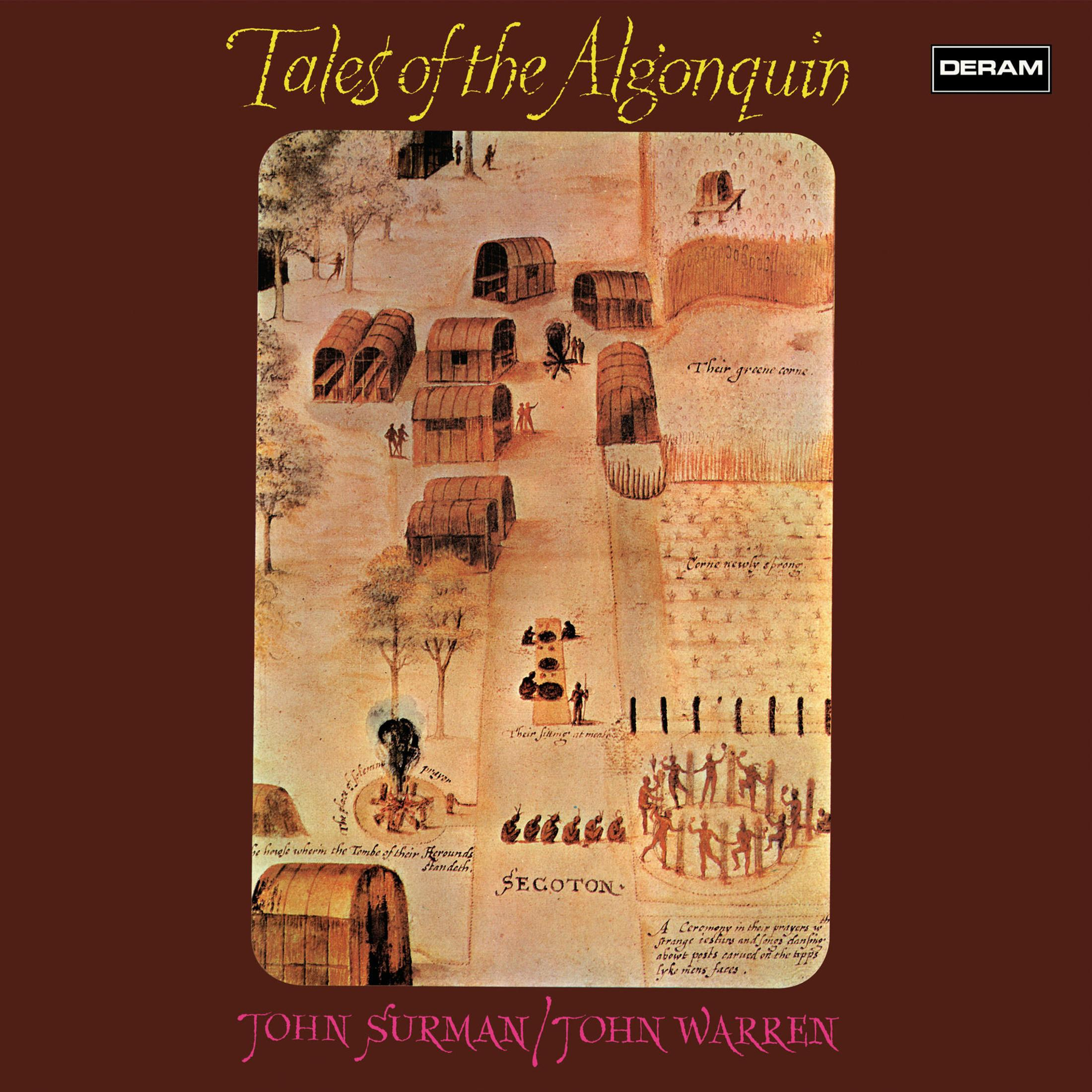 Illustration d'un village amérindien, tons bruns. Texte : Tales of the Algonquin.