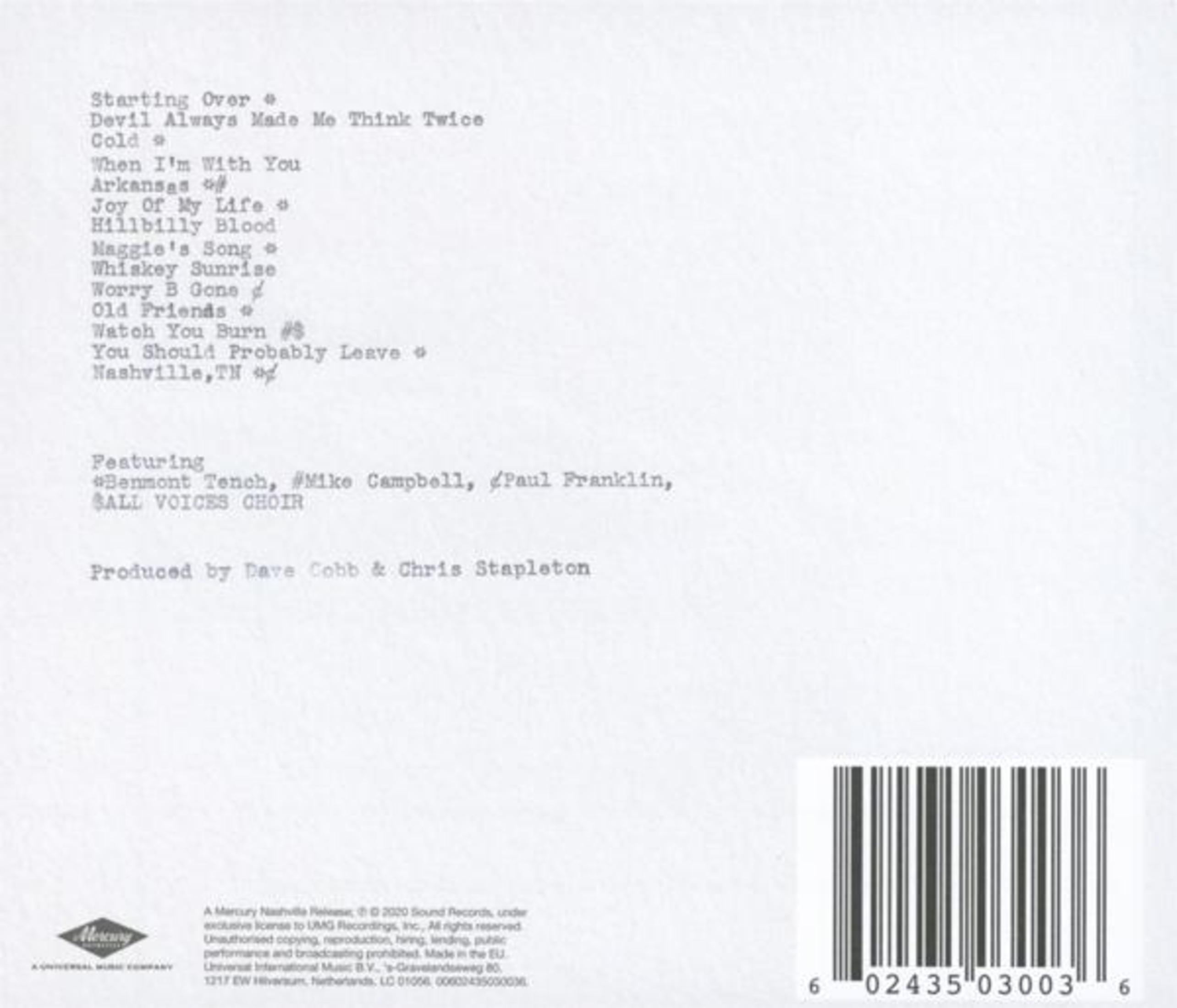 Achterkant van de albumhoes met tracklist en credits. Mercury Nashville Records logo en een barcode.