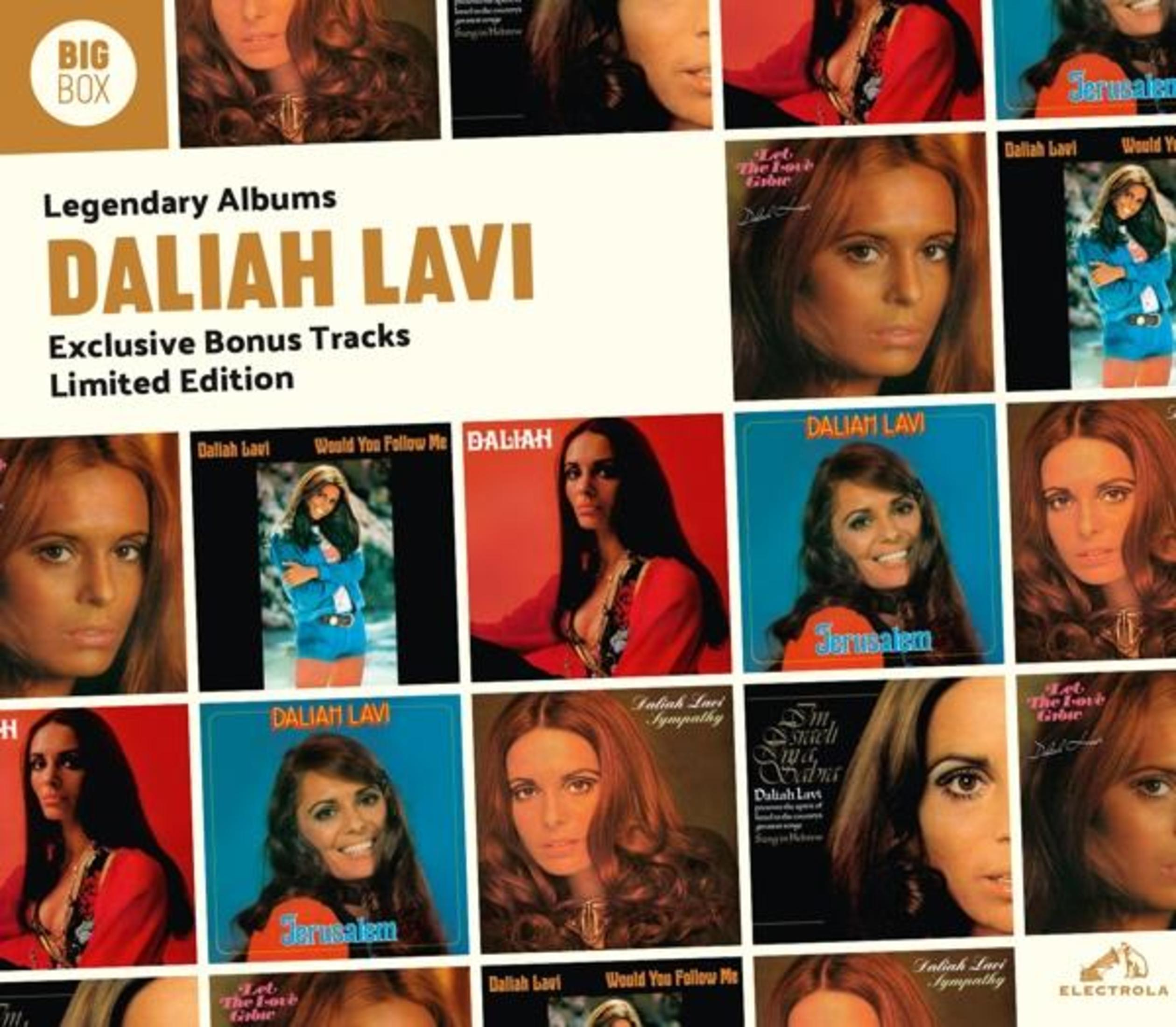 Un collage mostra le copertine degli album di Daliah Lavi, con la sua immagine. Il testo recita 'Album leggendari', 'Tracce bonus esclusive' ed 'Edizione limitata'.
