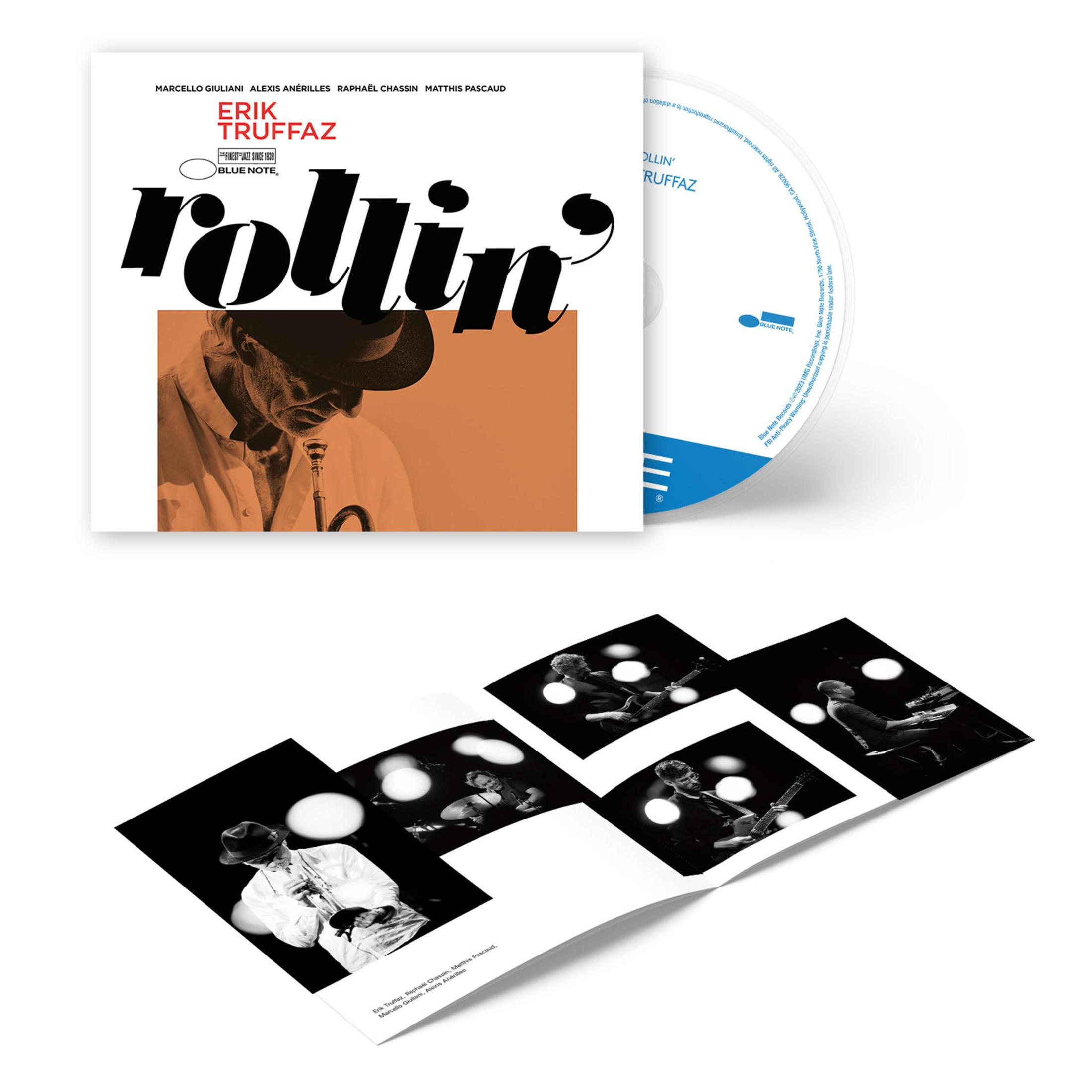 Album cover: 'rollin'' by Erik Truffaz, with a photo of a man with a trumpet and a CD.