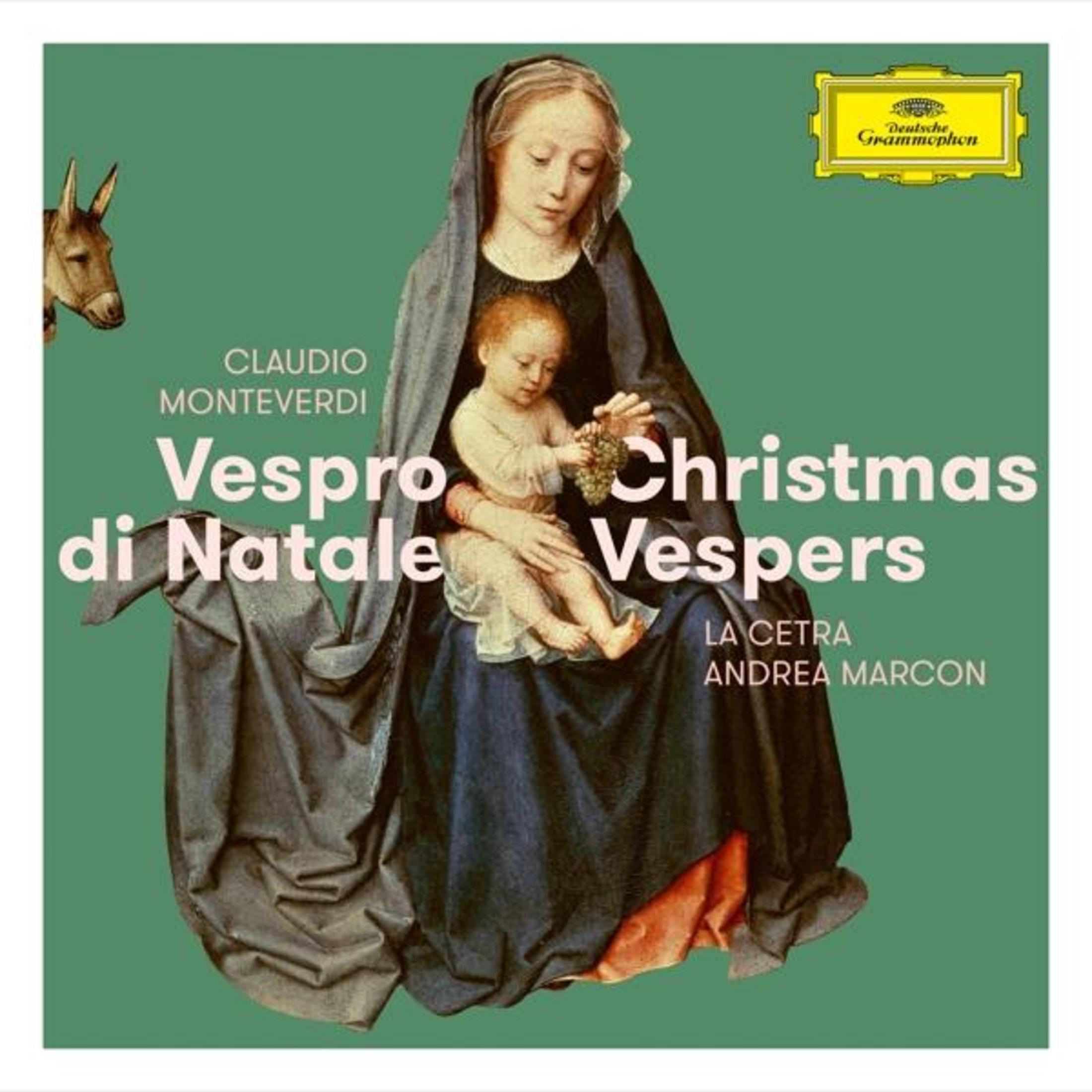 Copertina dell'album Vespro di Natale, con una Madonna e il bambino. Testo in verde e giallo, con un asino a sinistra.