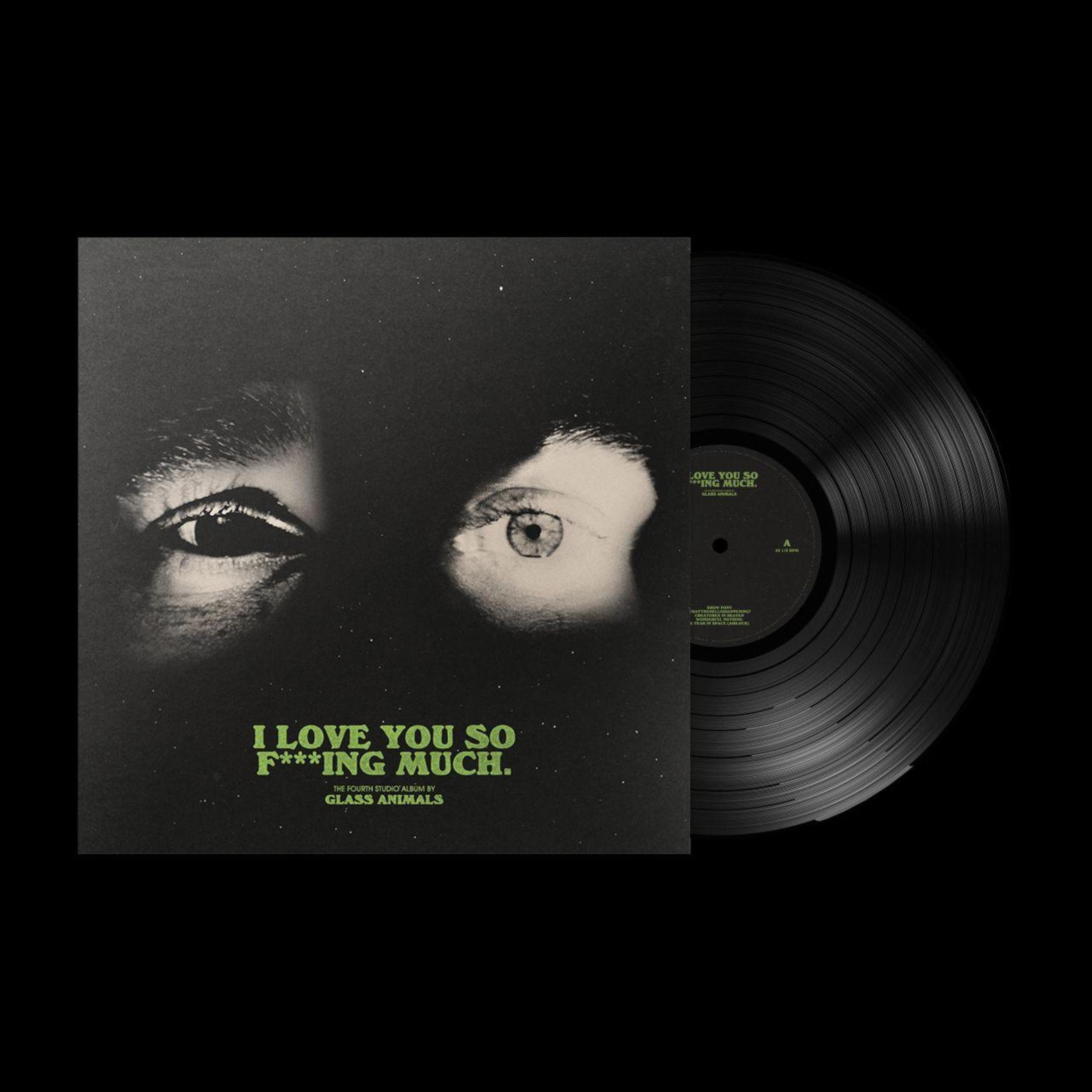 Album cover. Two eyes and the album title: I Love You So F***ing Much. Black and white.