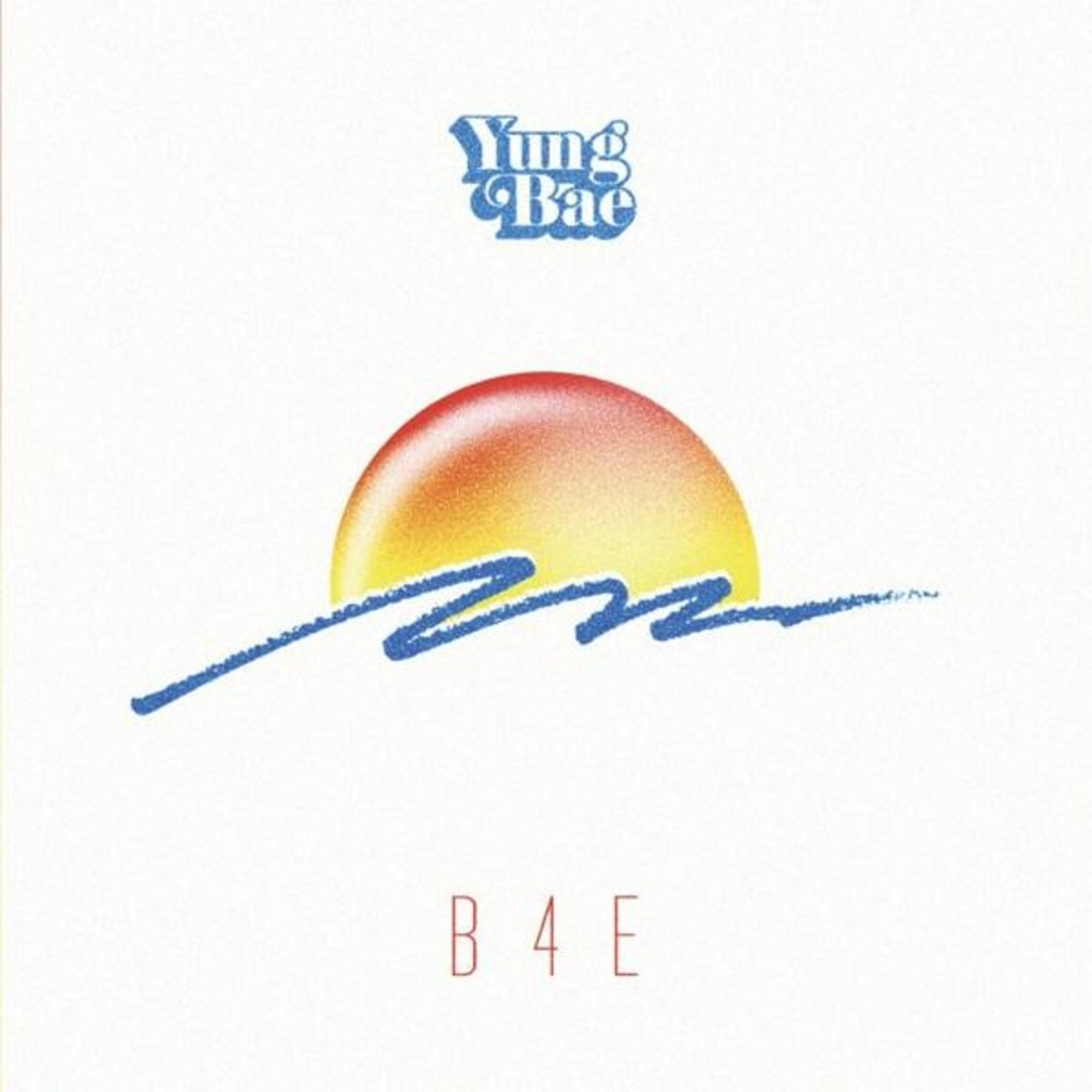 Copertina dell'album: Yung Bae, un sole sul mare, linea blu ondulata, testo B 4 E.