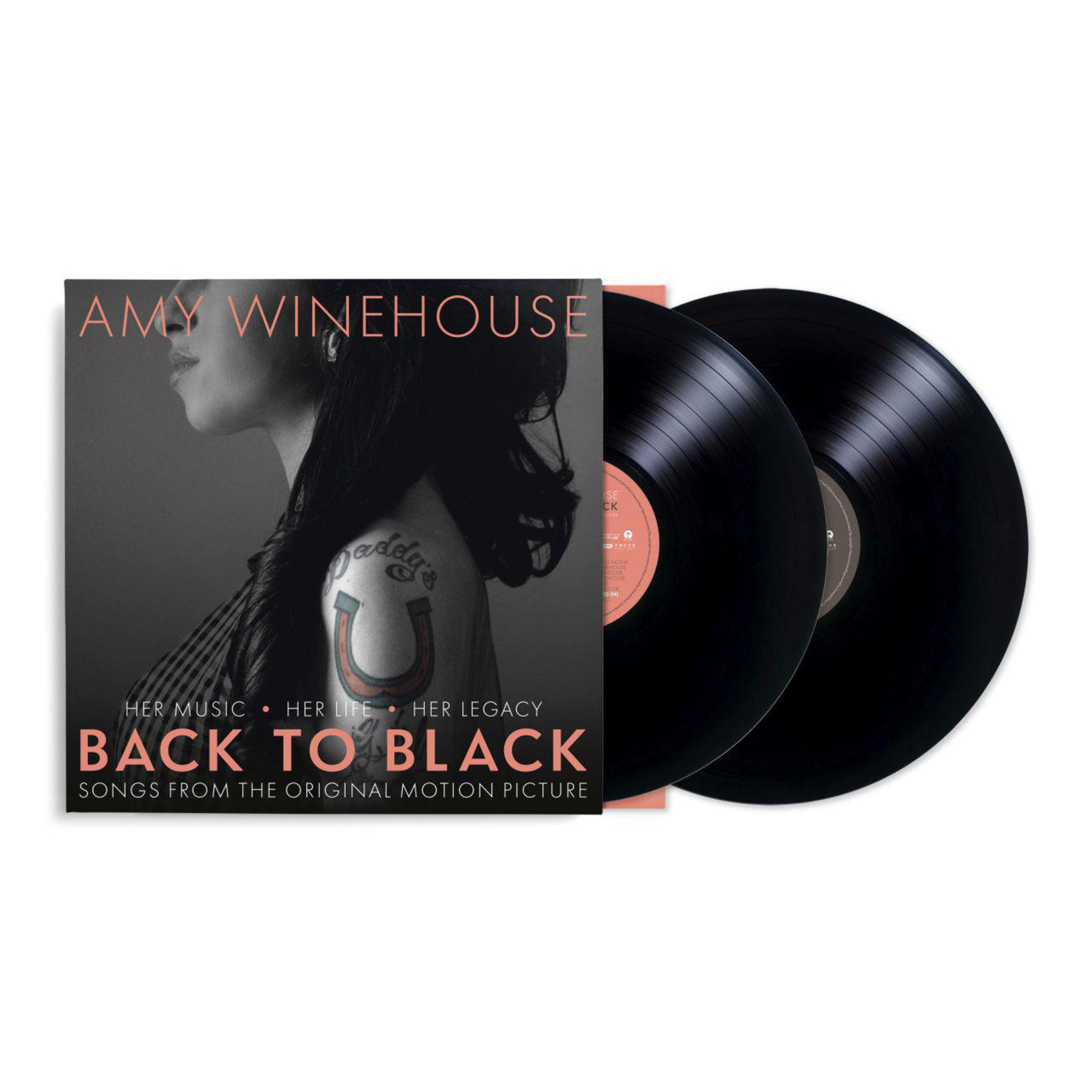 El álbum 'Back to Black' de Amy Winehouse con dos discos de vinilo negro. La portada muestra su perfil.